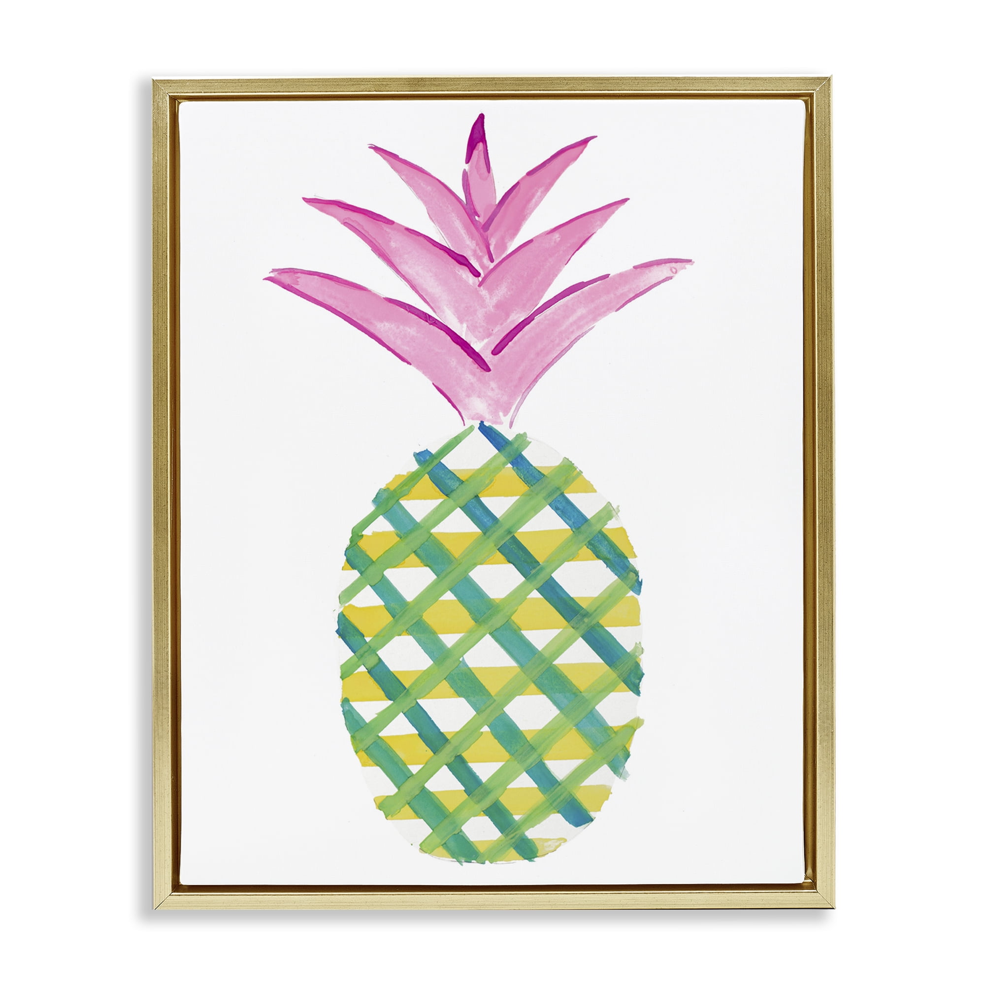 Stupell Industries Tropical Plaid Pineapple Food & Beverage Painting Gold Floater Framed Canvas Art Print Wall Art, 25 x 31