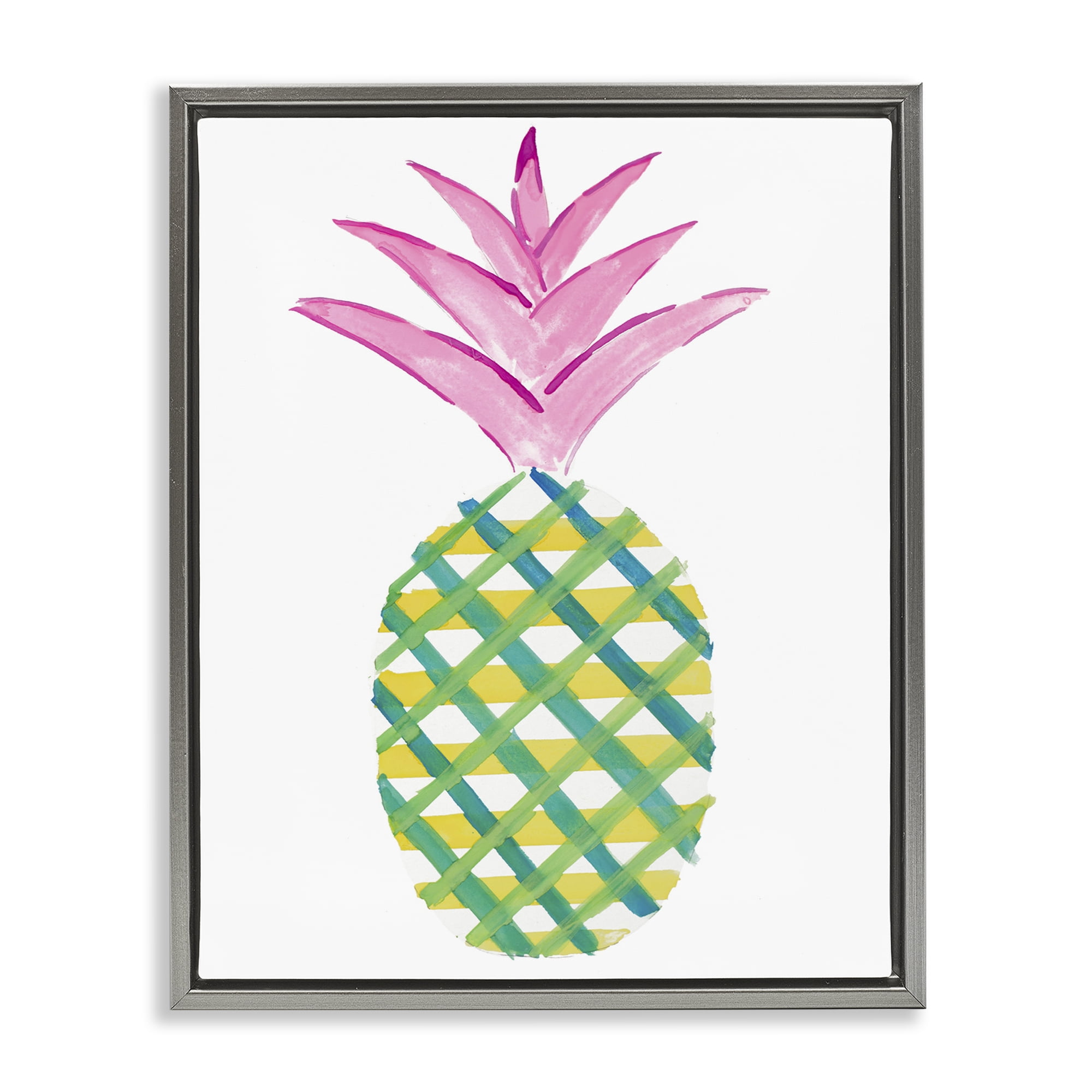 Stupell Industries Tropical Plaid Pineapple Food & Beverage Painting Gray Floater Framed Canvas Art Print Wall Art, 17 x 21