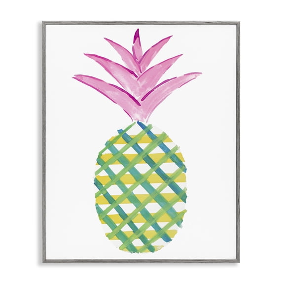 Stupell Industries Tropical Plaid Pineapple Food & Beverage Painting Gray Framed Art Print Wall Art, 11 x 14