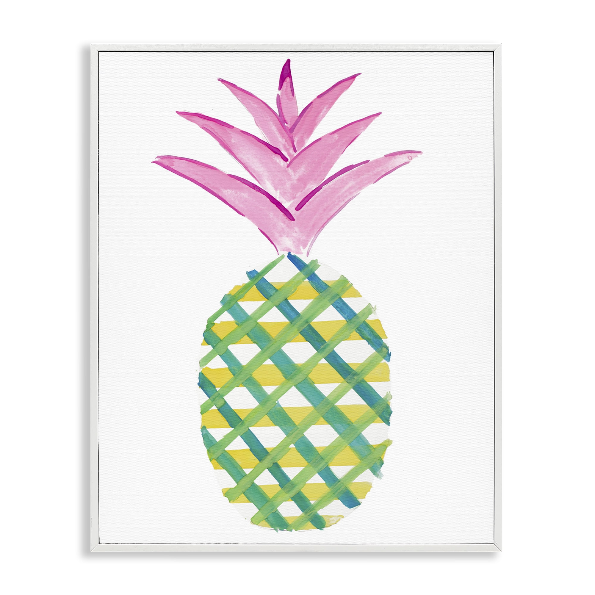 Stupell Industries Tropical Plaid Pineapple Food & Beverage Painting White Framed Art Print Wall Art, 16 x 20
