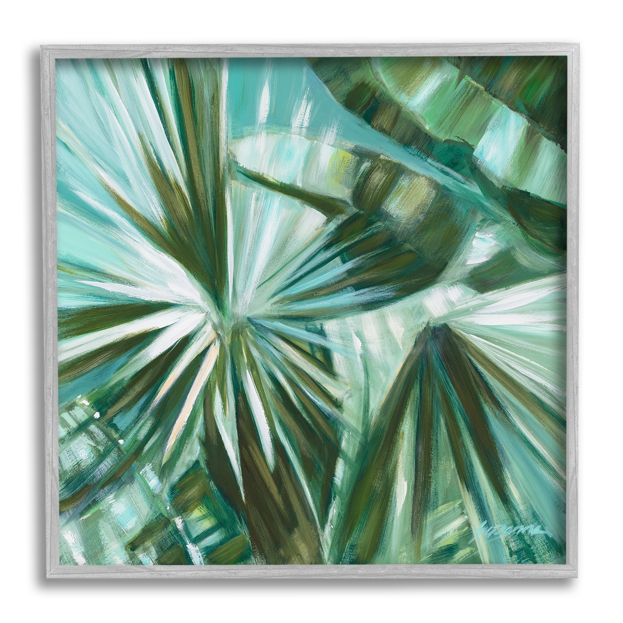 Stupell Industries Tropical Plant Leaves Abstraction Botanical & Floral Painting Gray Framed Art Print Wall Art