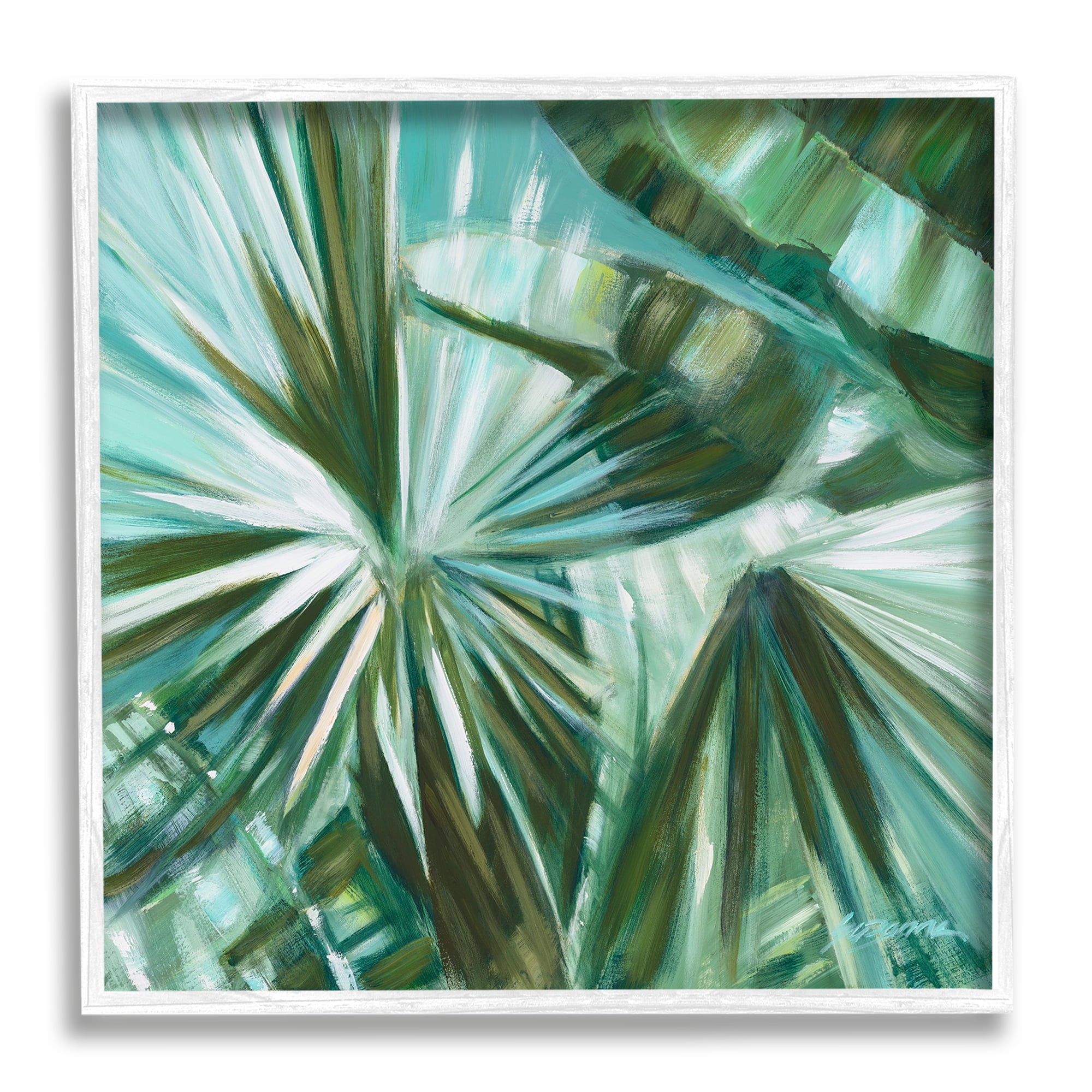Stupell Industries Tropical Plant Leaves Abstraction Botanical & Floral Painting White Framed Art Print Wall Art