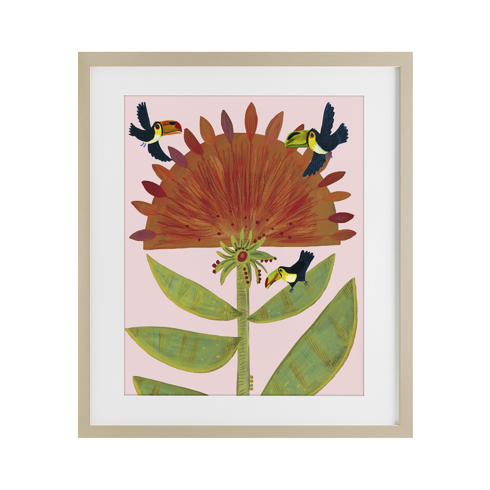 Stupell Industries Tropical Plant & Toucans Birch Framed Print Under Glass, design by Kay Widdowson