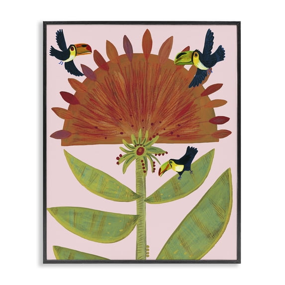 Stupell Industries Eclectic Tropical Plant & Toucans Black Framed Giclee Art, 24 x 30, by Kay Widdowson