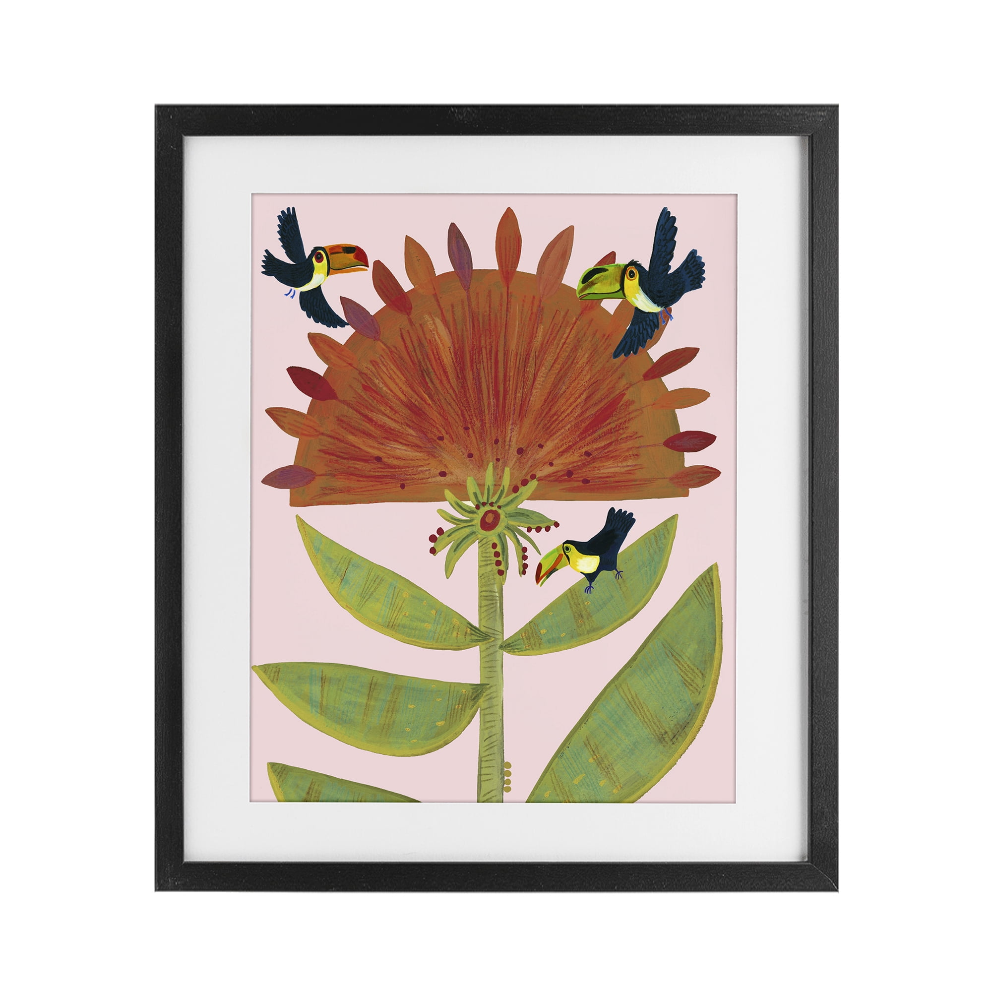 Stupell Industries Tropical Plant & Toucans Black Framed Print Under Glass, design by Kay Widdowson