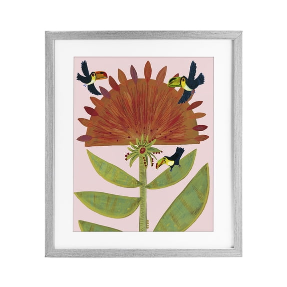 Stupell Industries Eclectic Tropical Plant & Toucans Gray Framed Print Under Glass, 13 x 16, by Kay Widdowson