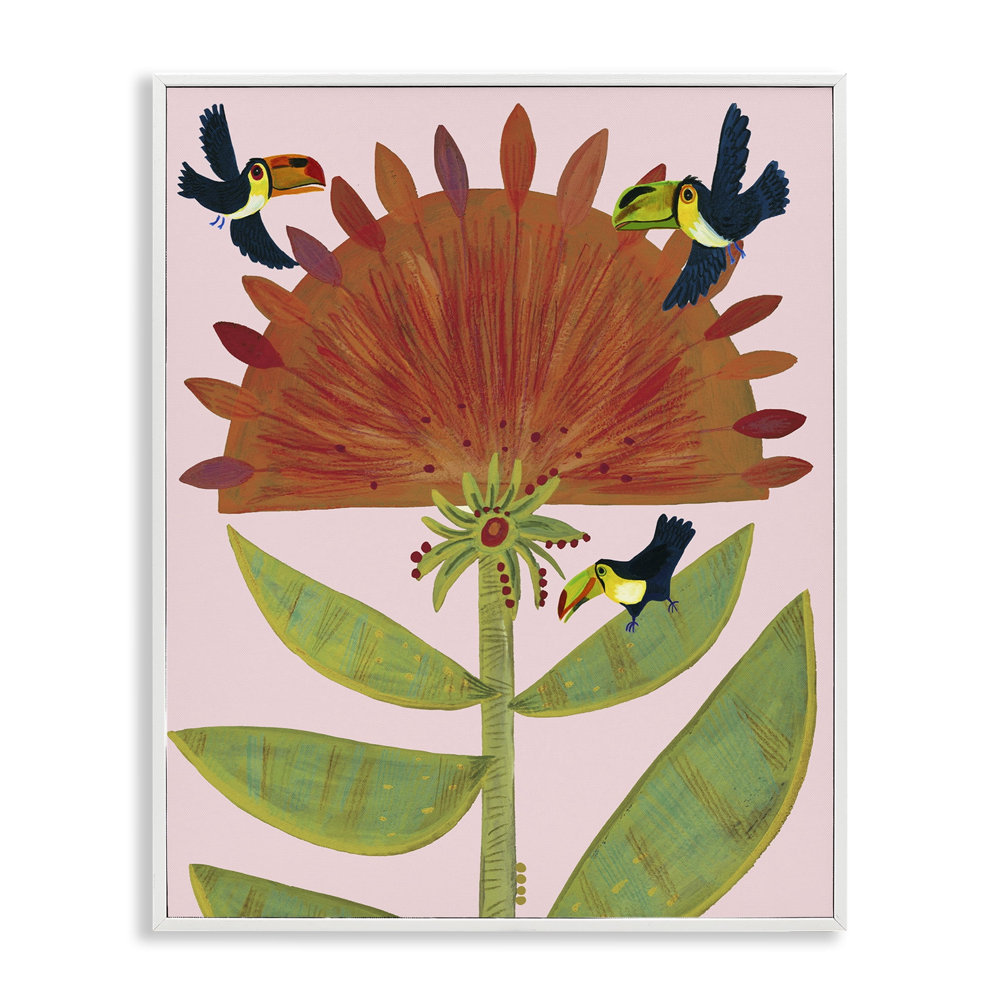 Stupell Industries Tropical Plant & Toucans White Framed Giclee Art, design by Kay Widdowson