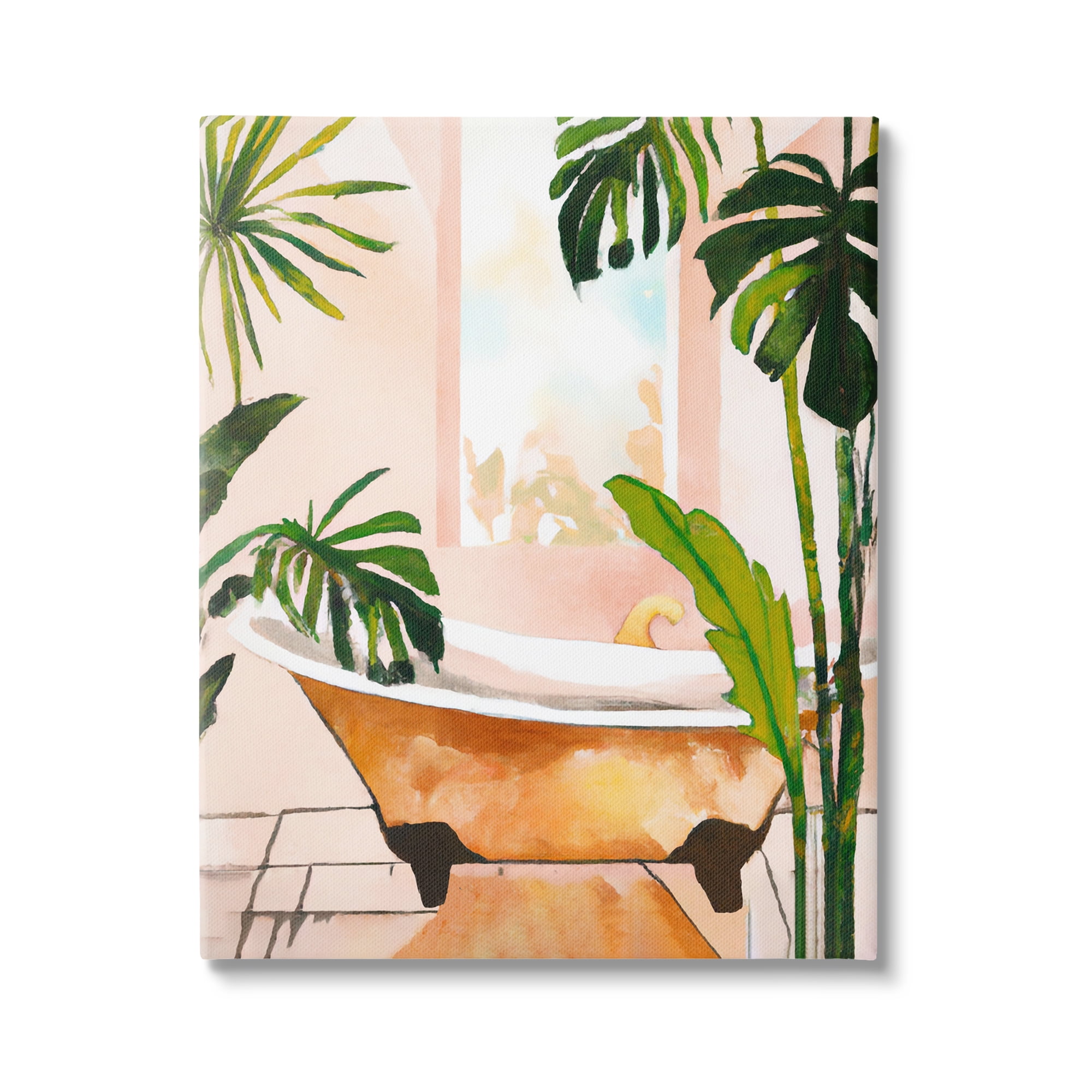 Stupell Industries Tropical Plants & Bathtub Botanical & Floral Painting Gallery Wrapped Canvas Art Print Wall Art, 16 x 20