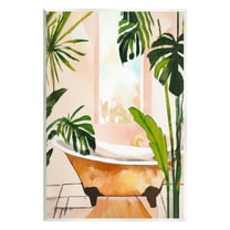 Stupell Industries Tropical Plants & Bathtub Botanical & Floral Painting Unframed Art Print Wall Art, 10 x 15