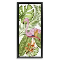 Stupell Industries Tropical Plants & Flamingo Animals & Insects Painting Black Floater Framed Canvas Art Print Wall Art, 11 x 25