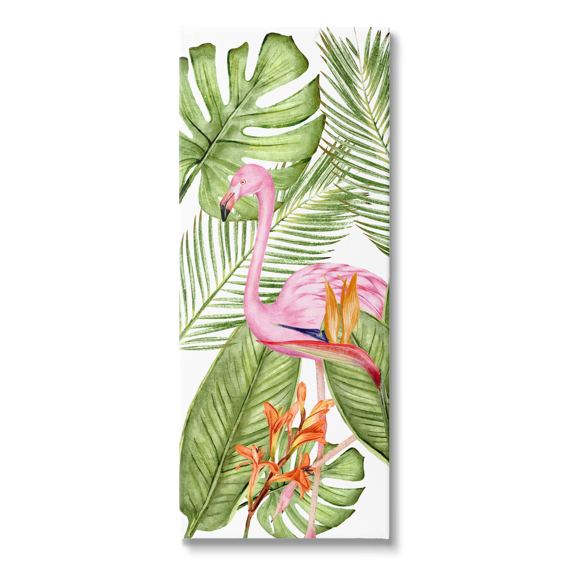 Stupell Industries Tropical Plants & Flamingo Animals & Insects Painting Gallery Wrapped Canvas Print Wall Art, 13 x 30