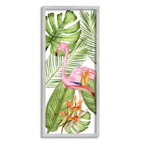 Stupell Industries Tropical Plants & Flamingo Animals & Insects Painting Gray Framed Art Print Wall Art, 10 x 24