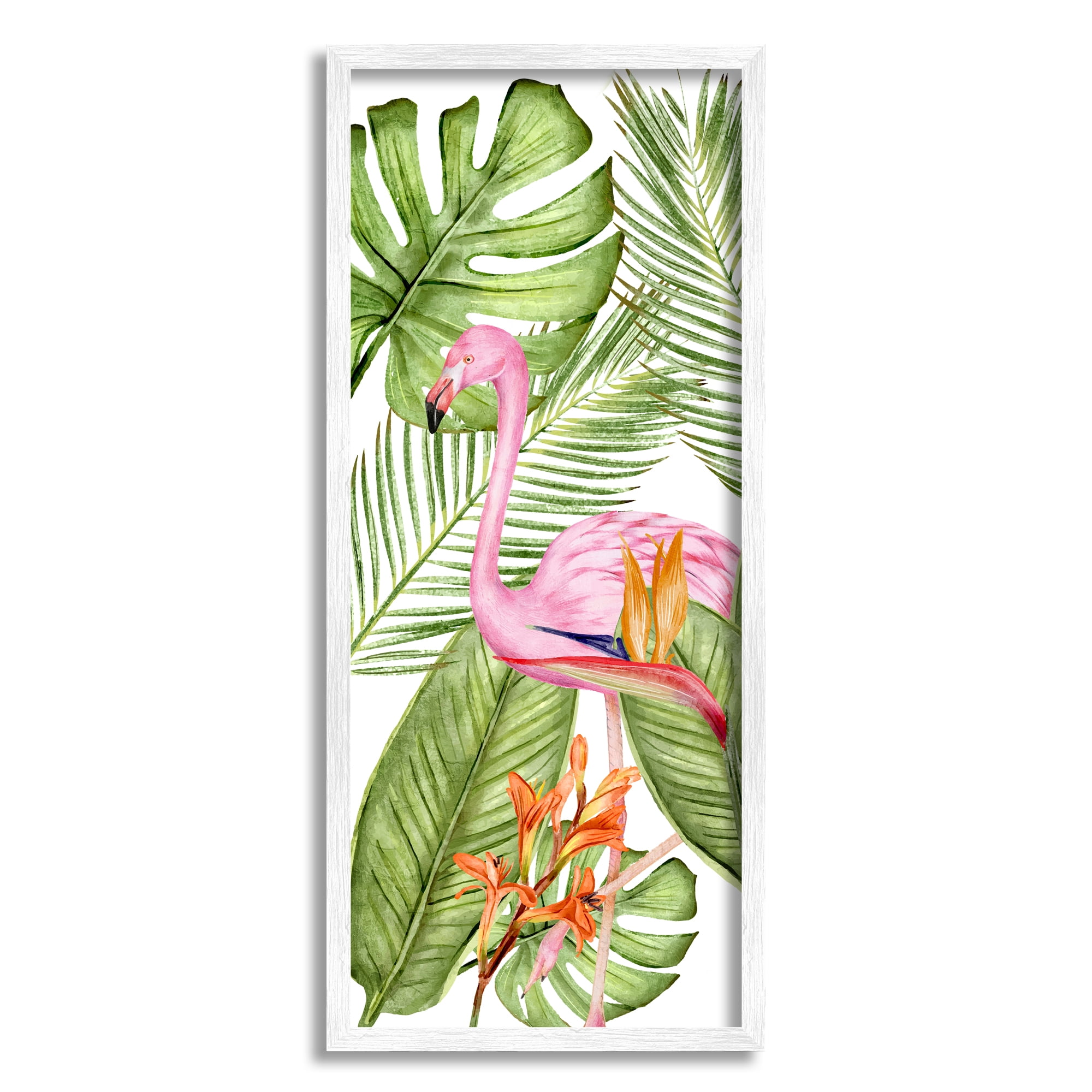 Stupell Industries Tropical Plants & Flamingo Animals & Insects Painting White Framed Art Print Wall Art, 10 x 24