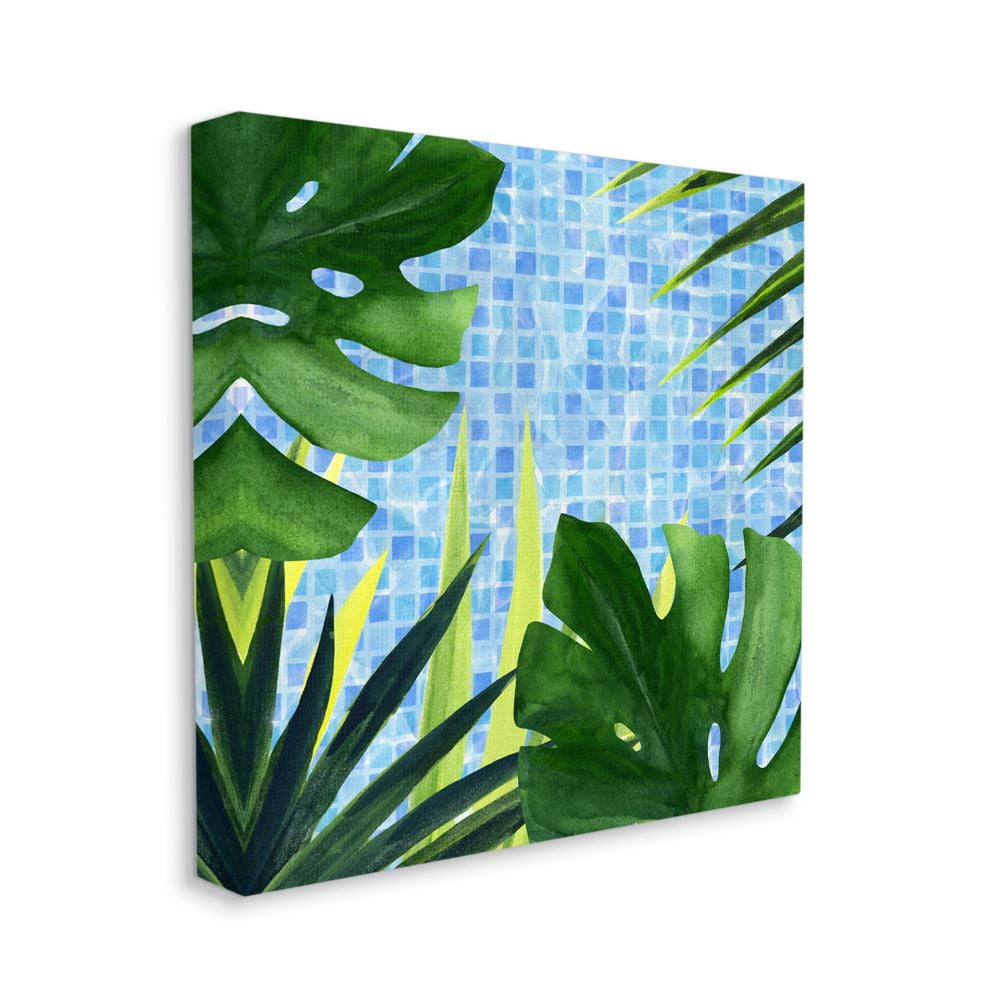 Stupell Industries Tropical Poolside Greenery with Aqua Blue Tiles Canvas Wall Art Design by Annie Warren
