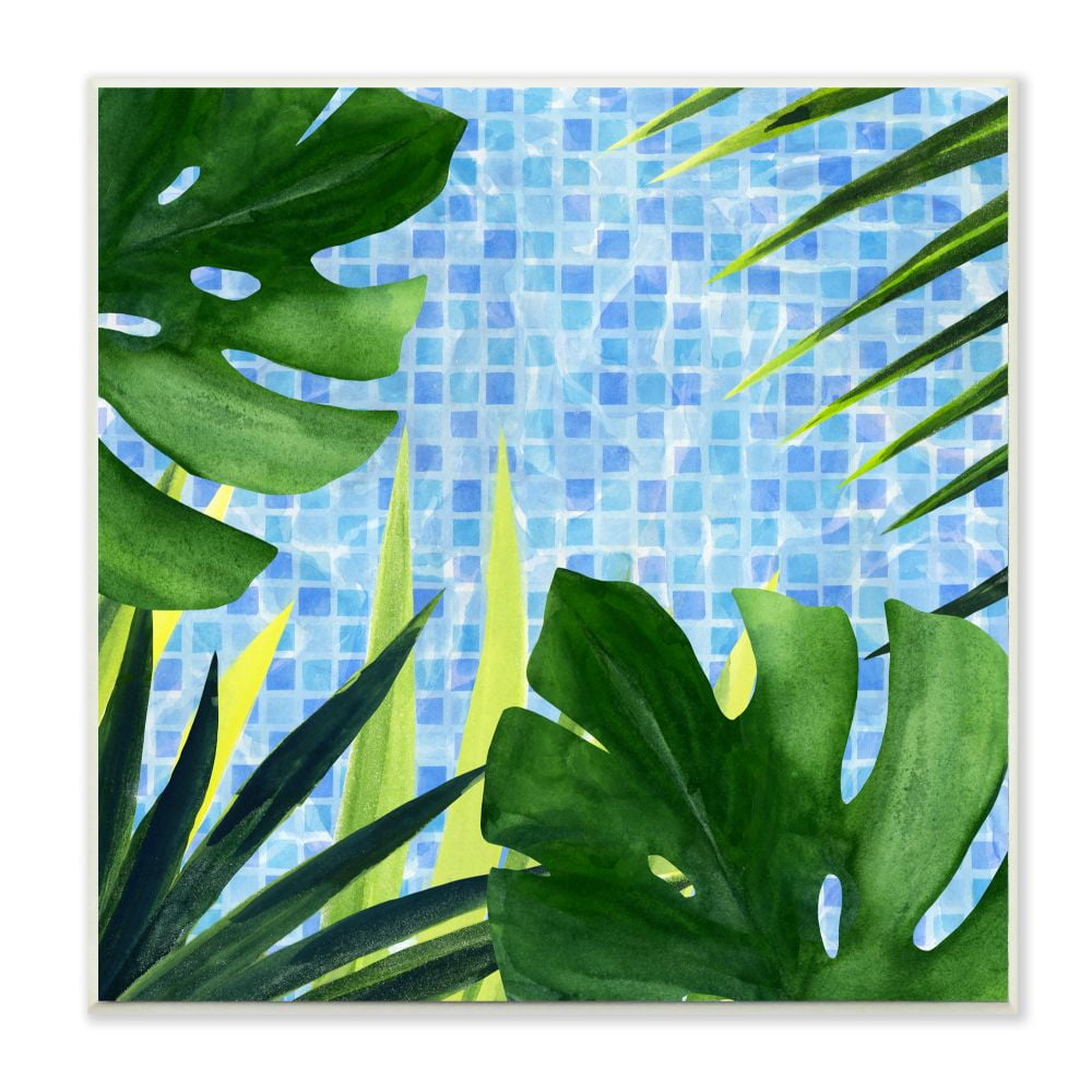 Stupell Industries Tropical Poolside Greenery with Aqua Blue Tiles Graphic Art Unframed Art Print Wall Art, 12x12, by Annie Warren