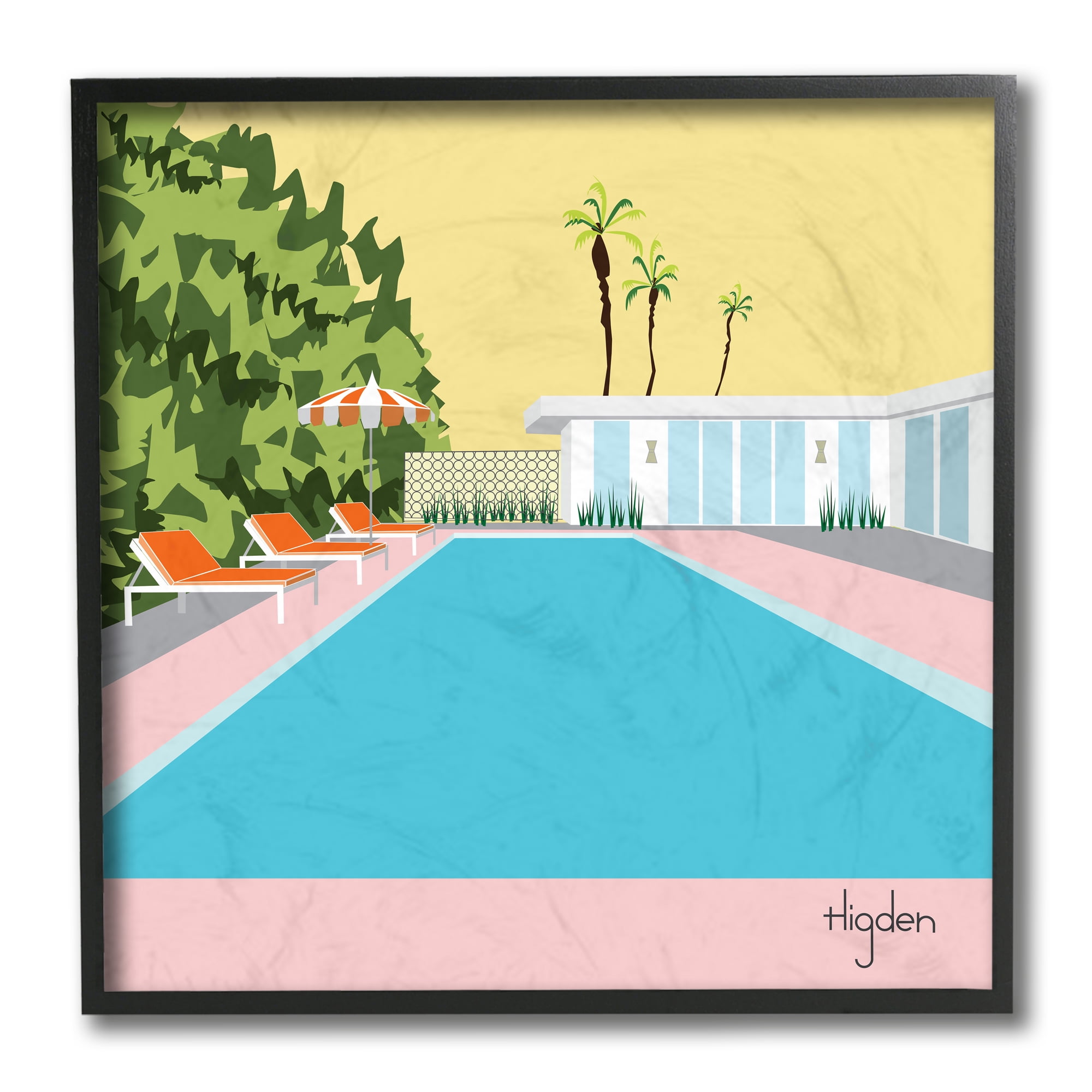 Stupell Industries Tropical Poolside Scene Yellow Palm Sky Black Framed by Mark Higden