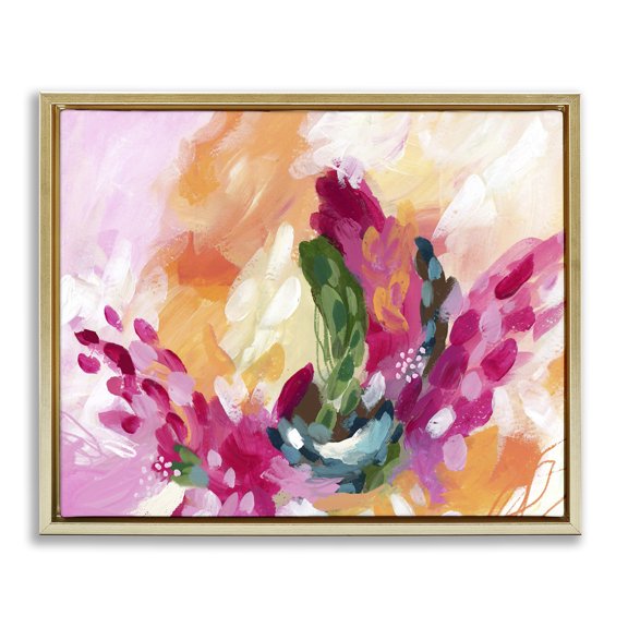 Stupell Industries Tropical Punch Abstraction Abstract Painting Gold Floater Framed Canvas Art Print Wall Art, 31 x 25