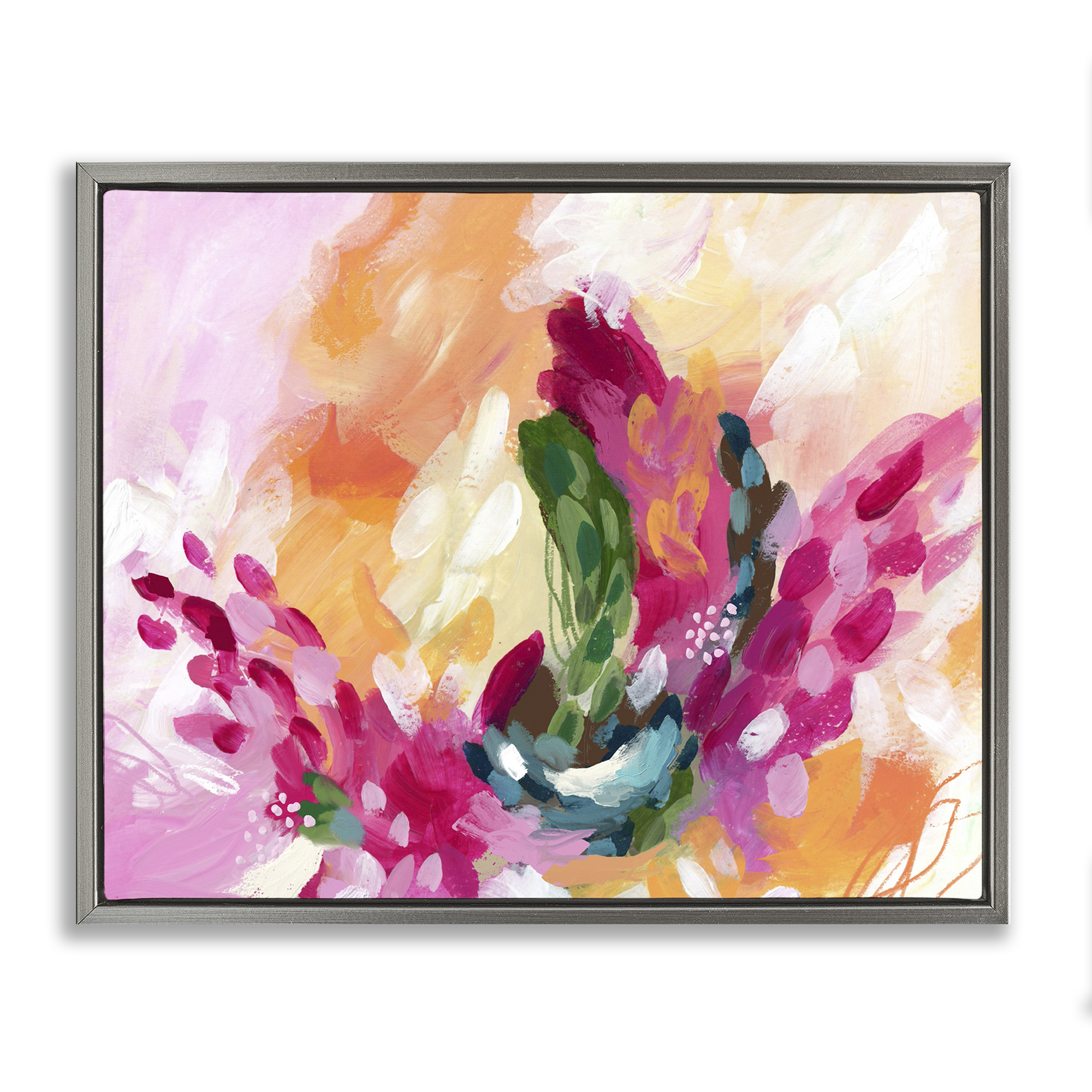 Stupell Industries Tropical Punch Abstraction Abstract Painting Gray Floater Framed Canvas Art Print Wall Art, 21 x 17