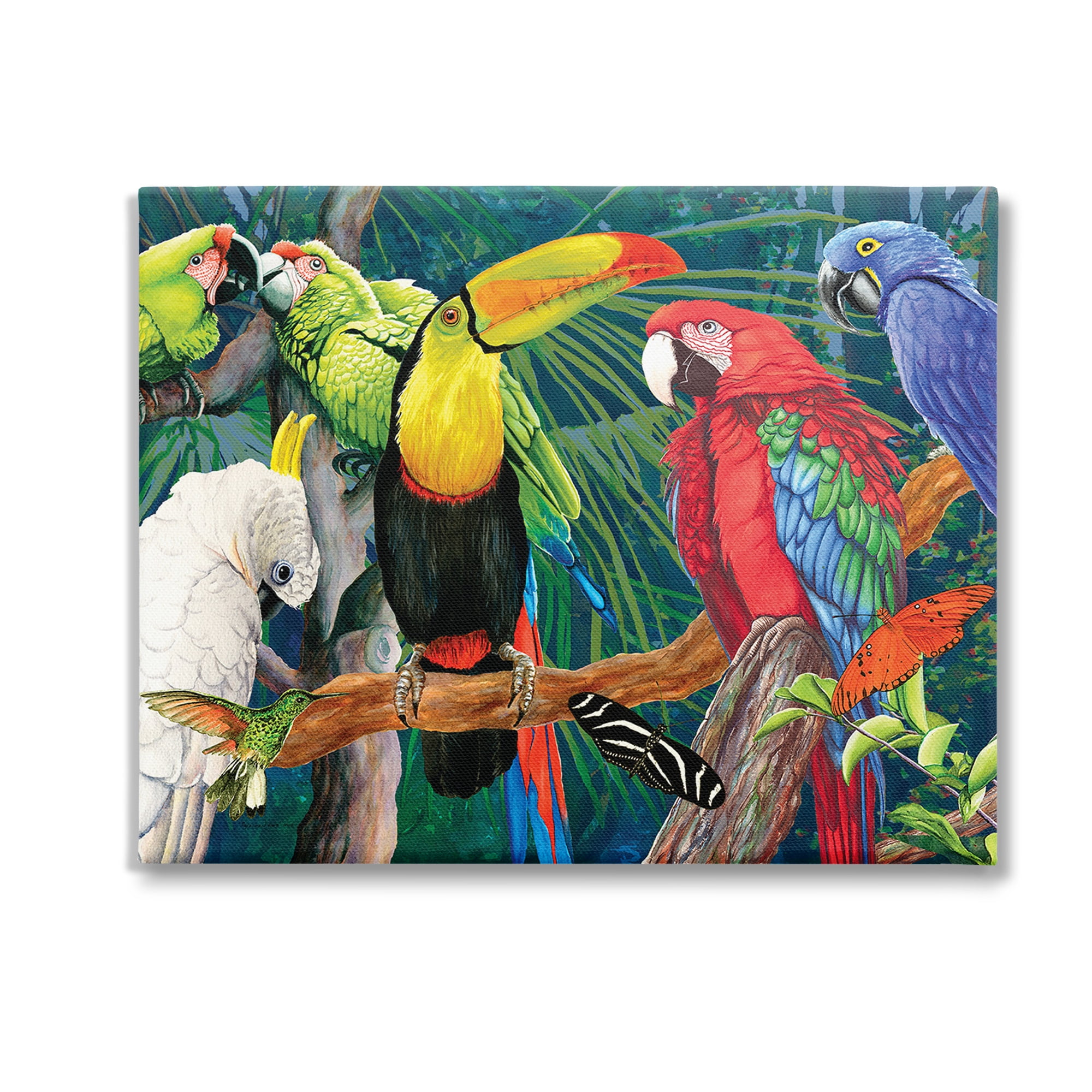 Stupell Industries Tropical Rainforest Birds Animals & Insects Painting Gallery Wrapped Canvas Art Print Wall Art, 30 x 24