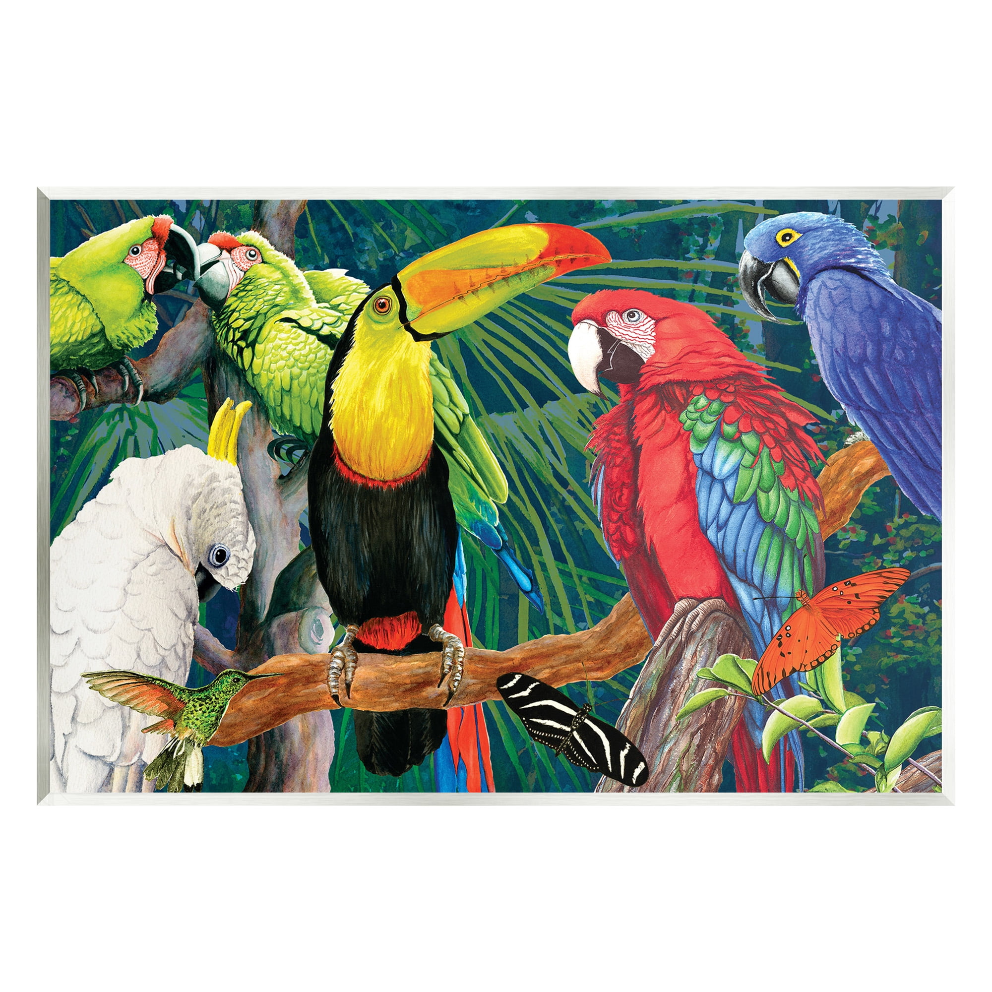 Stupell Industries Tropical Rainforest Birds Animals & Insects Painting Unframed Art Print Wall Art, 19 x 13