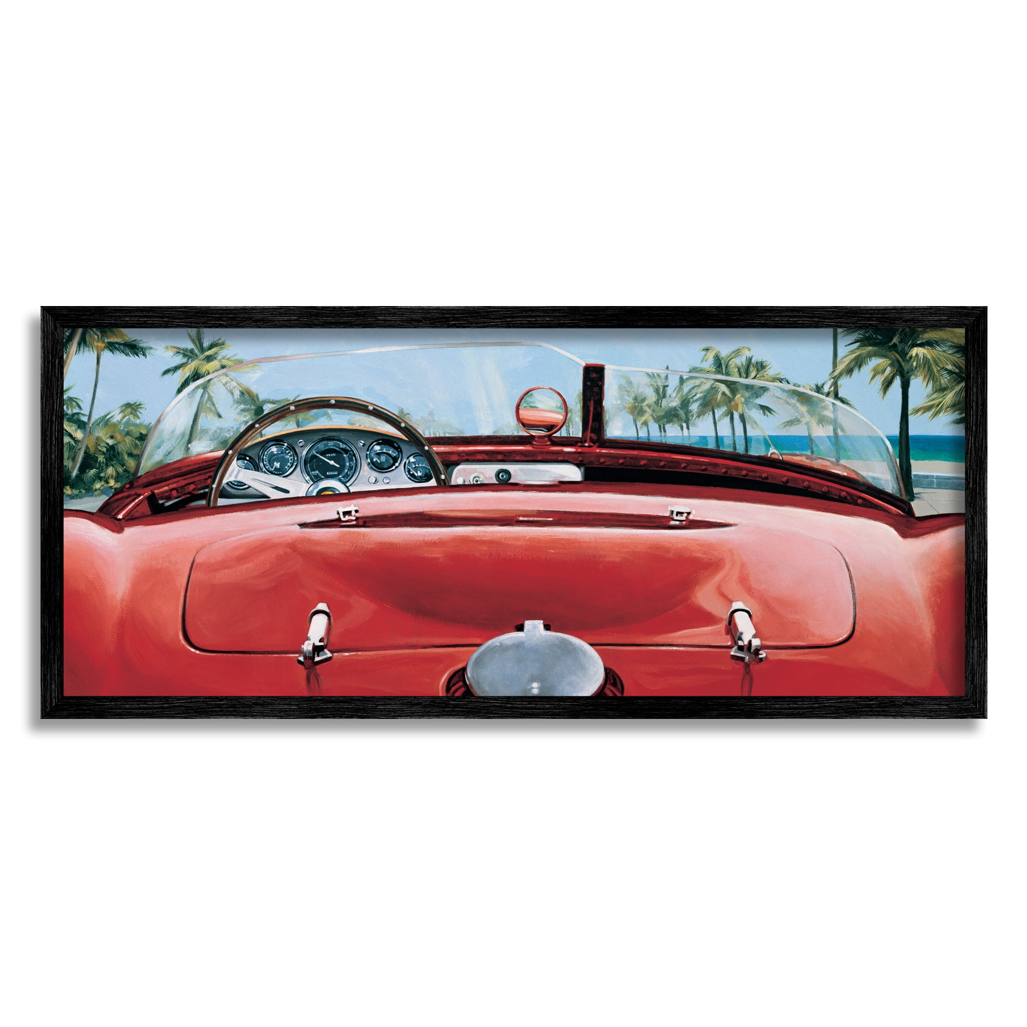 Stupell Industries Tropical Red Antique Car Transportation Painting Black Framed Art Print Wall Art, 30 x 13