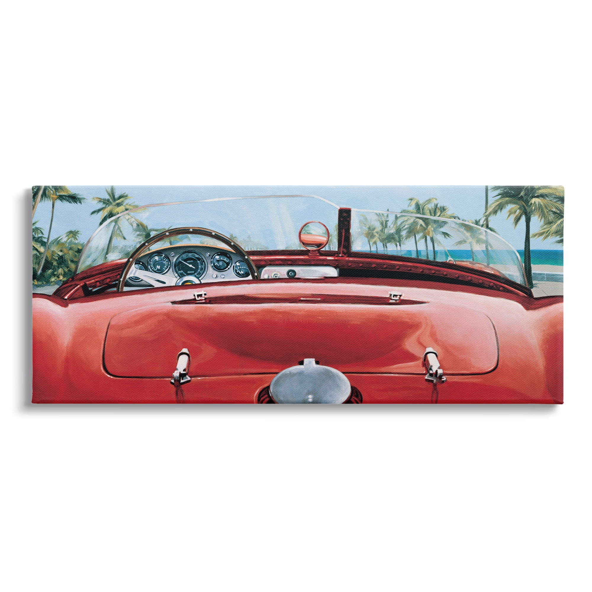Stupell Industries Tropical Red Antique Car Transportation Painting Gallery Wrapped Canvas Print Wall Art, 40 x 17