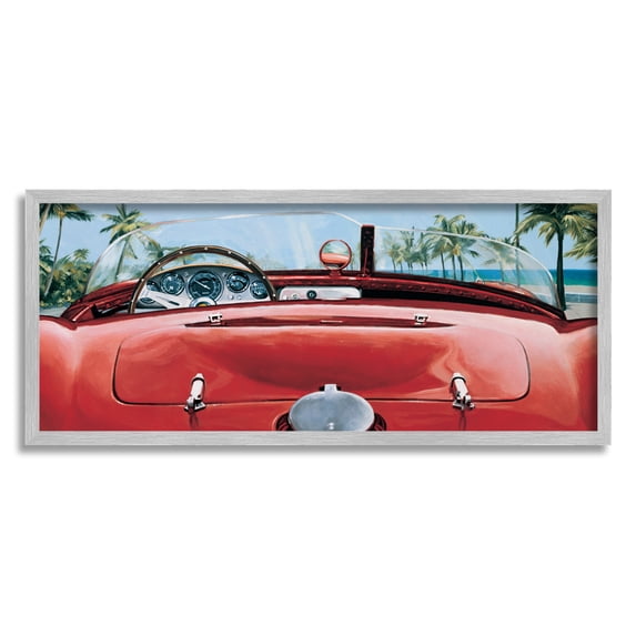Stupell Industries Tropical Red Antique Car Transportation Painting Gray Framed Art Print Wall Art, 24 x 10