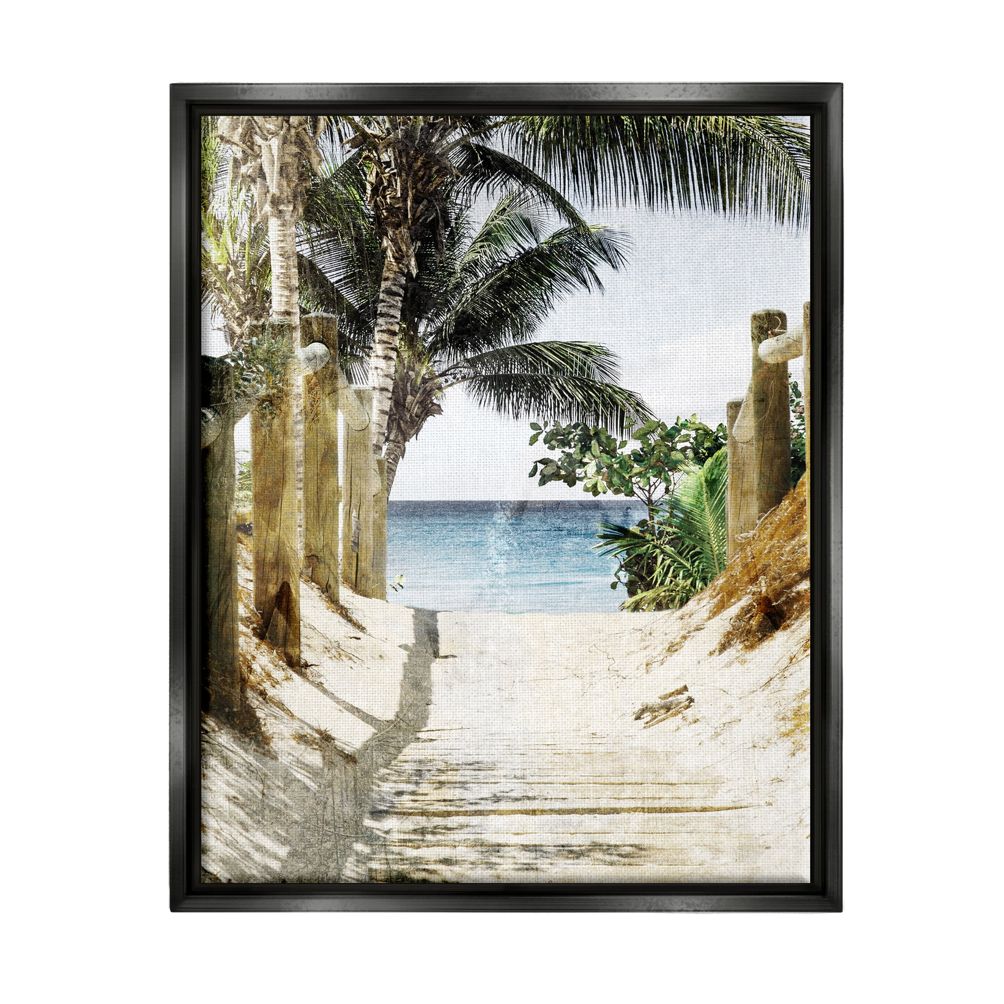 Stupell Industries Tropical Sandy Path Landscape Photography Black Floater Framed Canvas Art Print Wall Art, 17 x 21