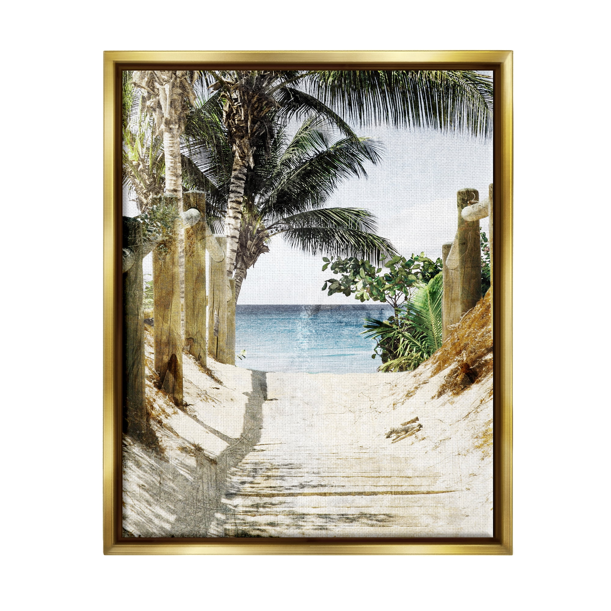Stupell Industries Tropical Sandy Path Landscape Photography Gold Floater Framed Canvas Art Print Wall Art, 25 x 31