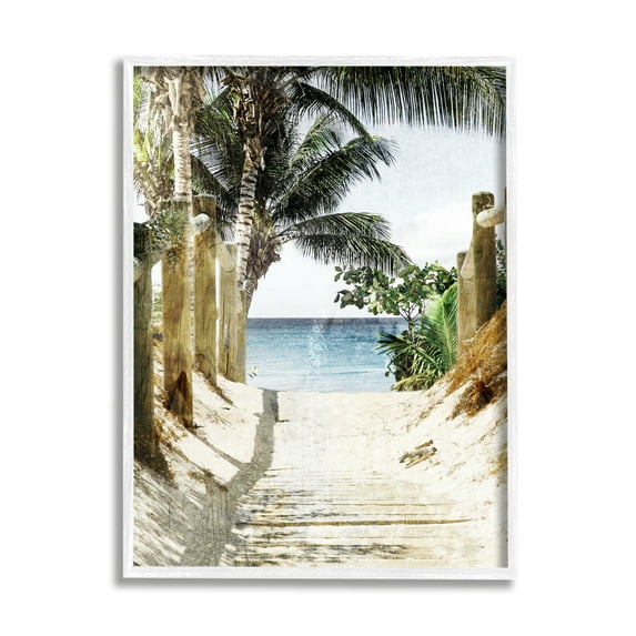 Stupell Industries Tropical Sandy Path Landscape Photography White Framed Art Print Wall Art, 11 x 14