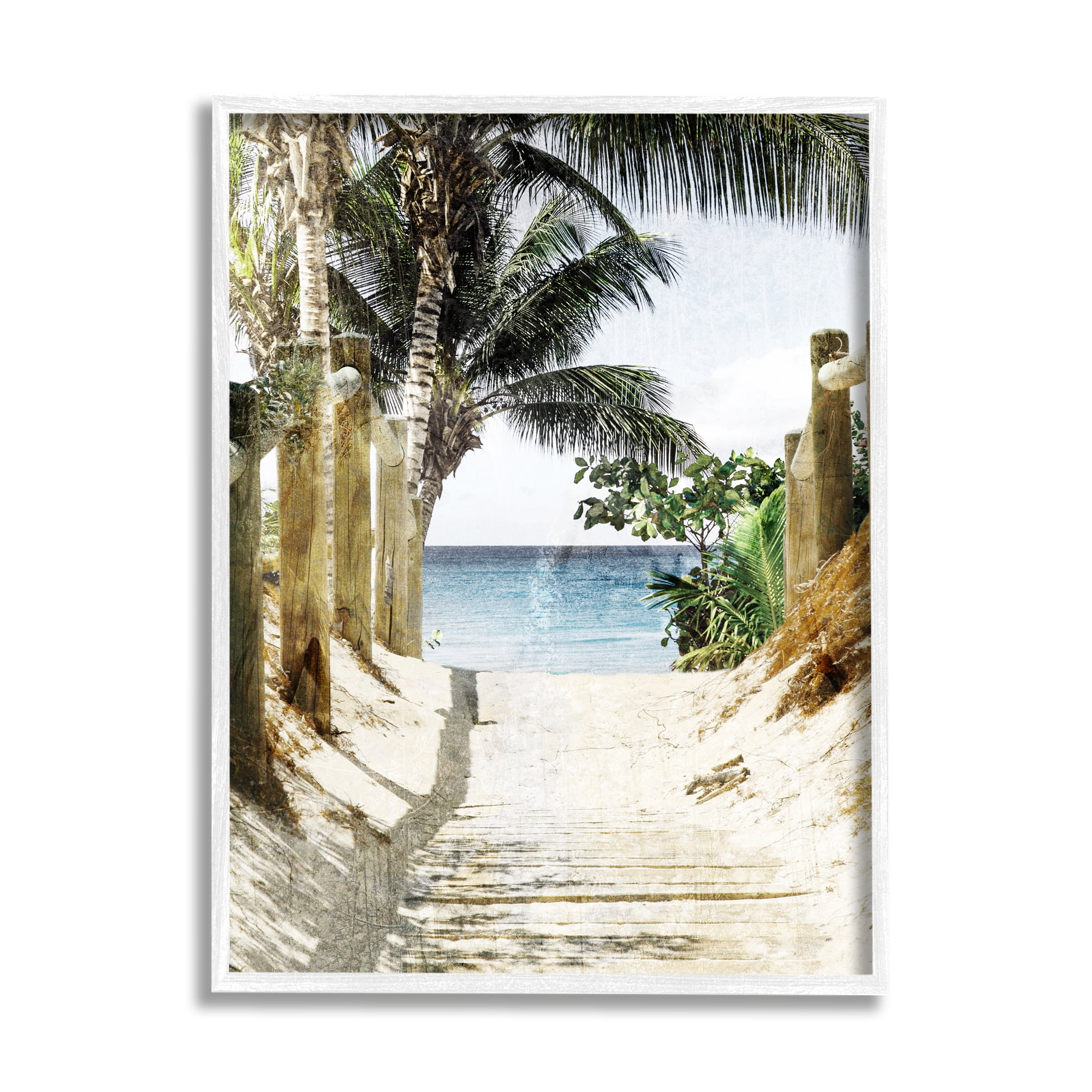 Stupell Industries Tropical Sandy Path Landscape Photography White Framed Art Print Wall Art, 16 x 20