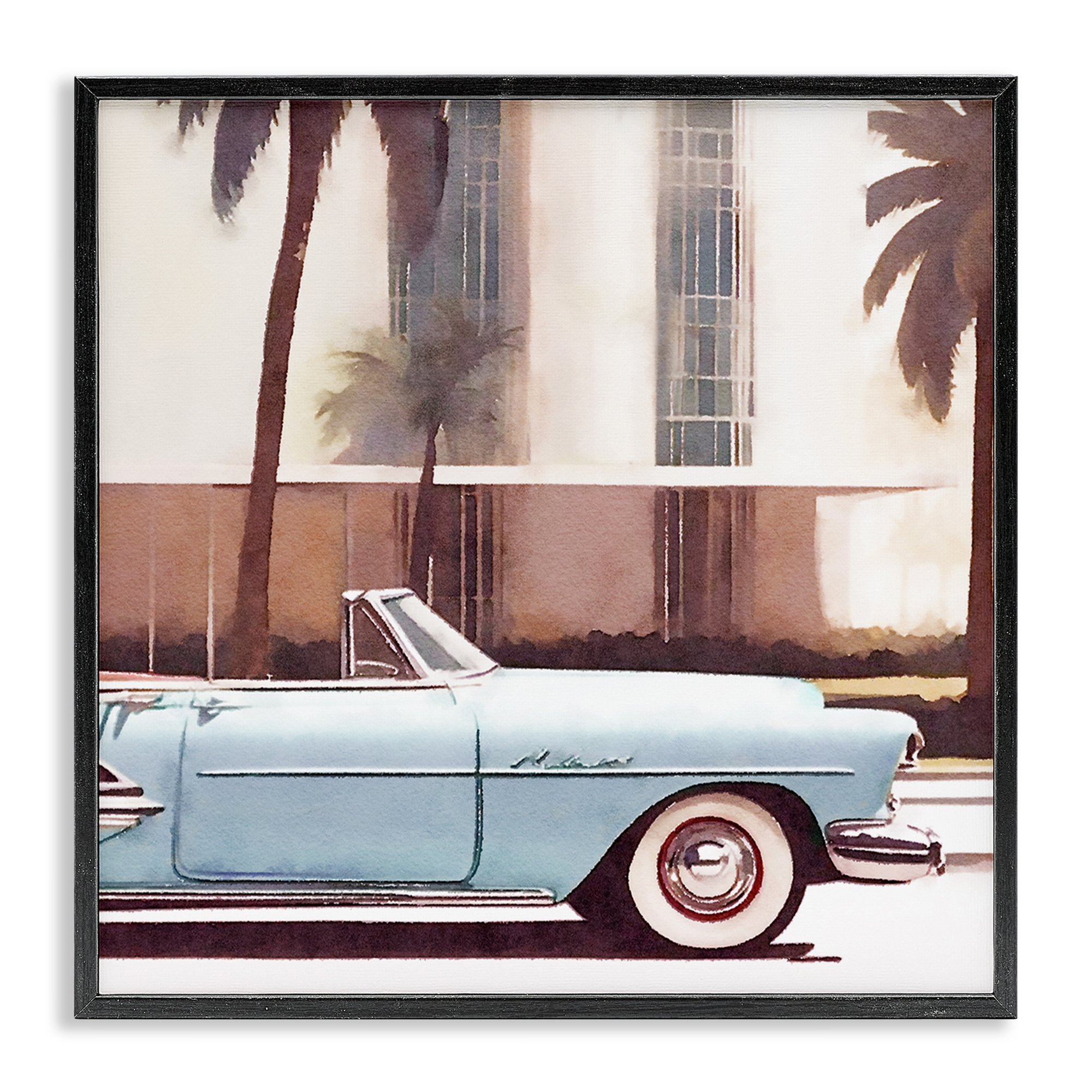Stupell Industries Tropical Scene Classic Car Transportation Painting Black Framed Art Print Wall Art, 24 x 24