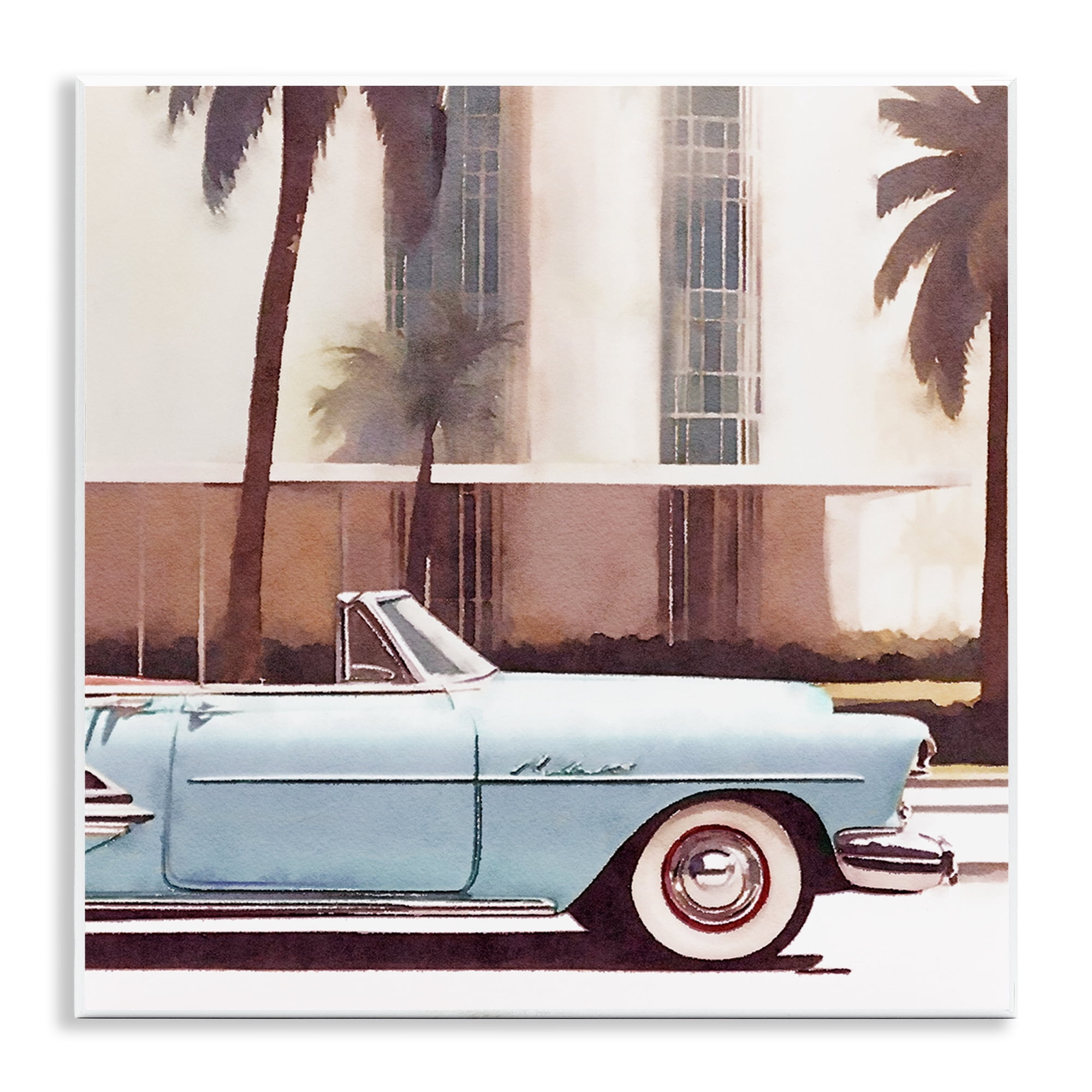 Stupell Industries Tropical Scene Classic Car Transportation Painting Unframed Art Print Wall Art, 12 x 12