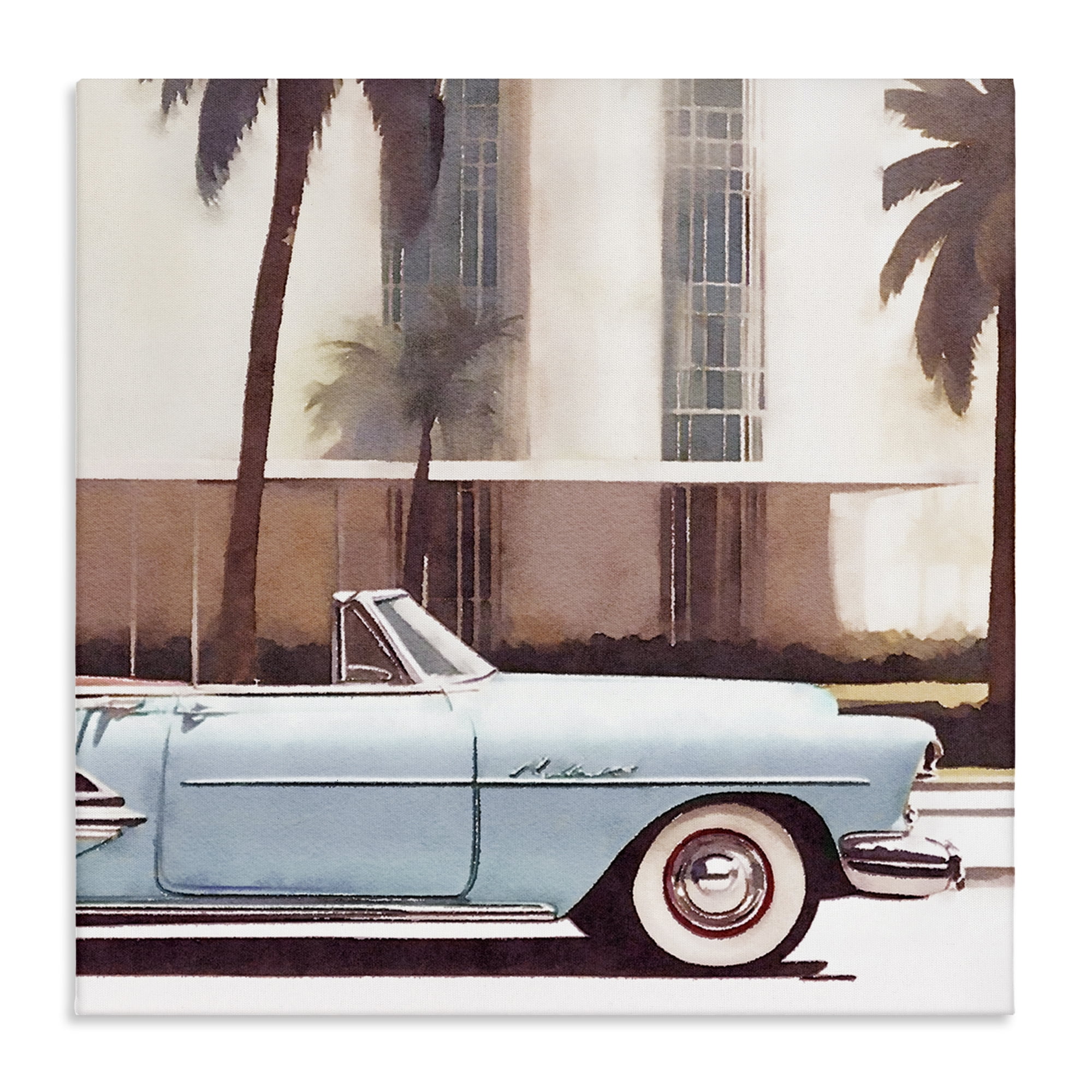 Stupell Industries Tropical Scene Classic Car Transportation Painting Wrapped Canvas Art Print Wall Art, 30 x 30