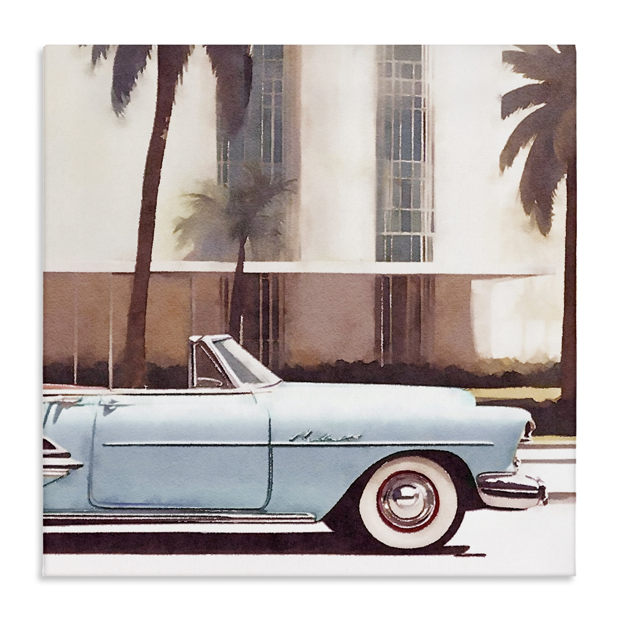 Stupell Industries Tropical Scene Classic Car Transportation Painting Wrapped Canvas Art Print Wall Art, 36 x 36