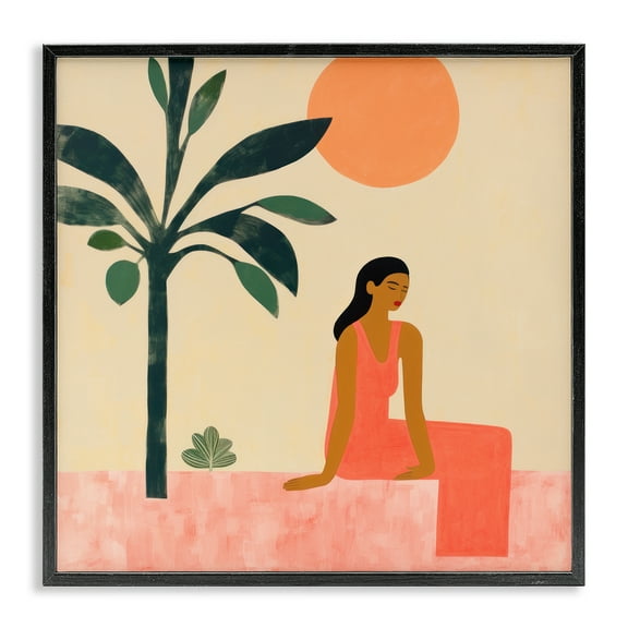 Stupell Industries Tropical Scene & Woman People Painting Black Framed Art Print Wall Art, 12 x 12