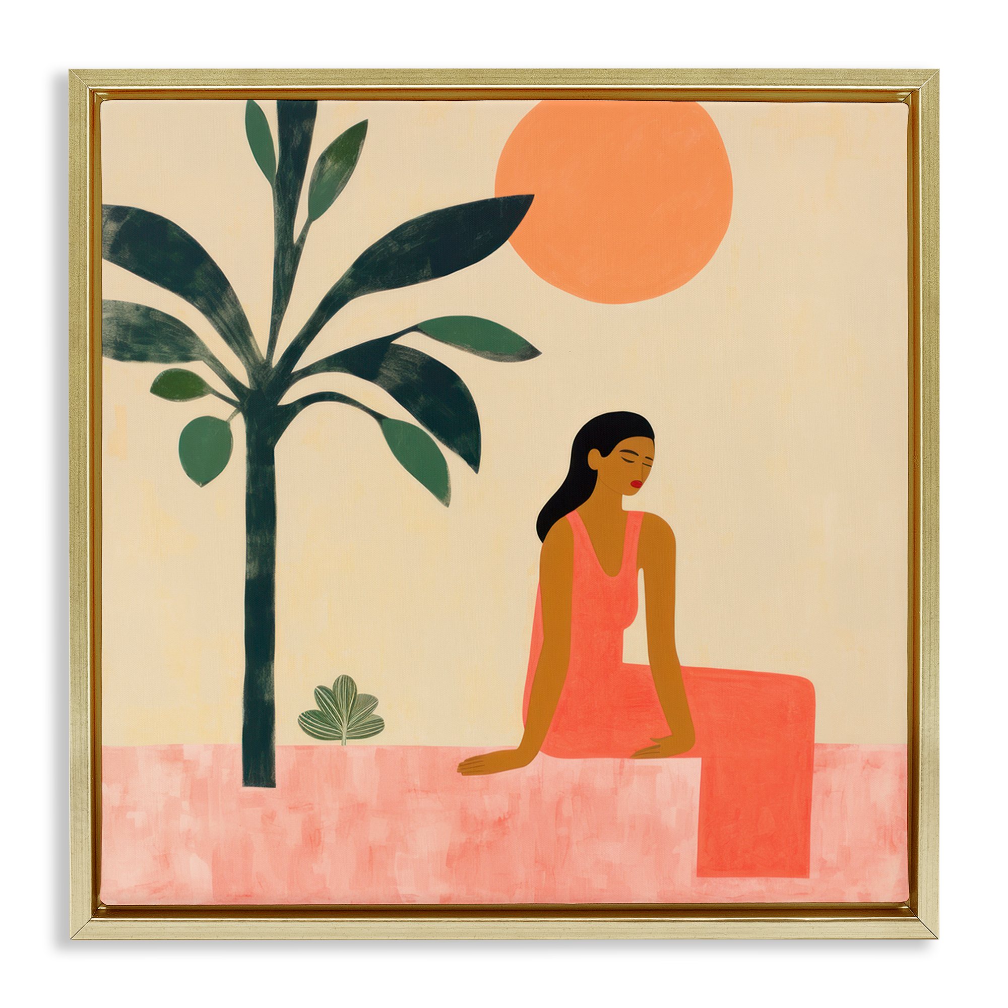 Stupell Industries Tropical Scene & Woman People Painting Gold Floater Framed Canvas Art Print Wall Art, 18 x 18