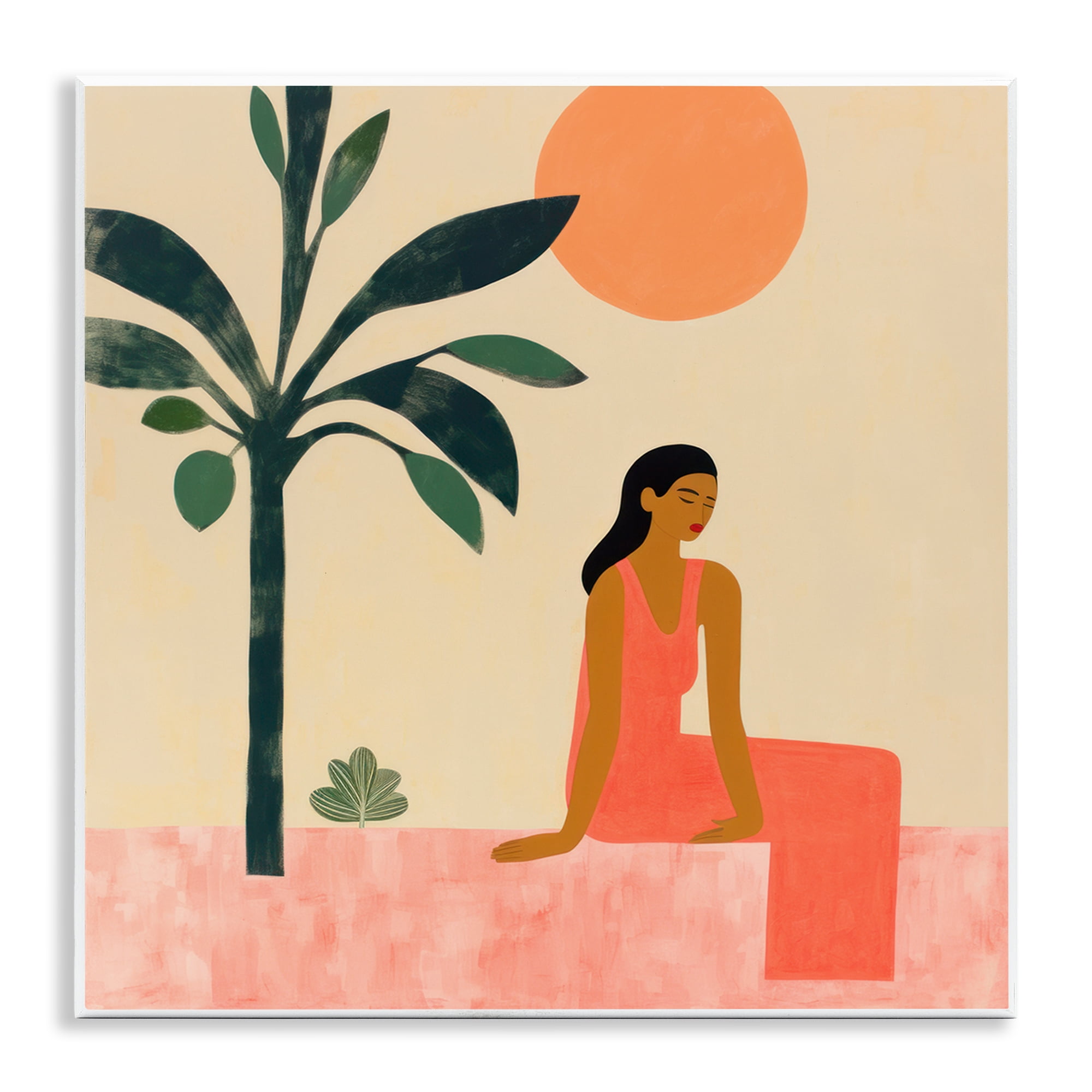 Stupell Industries Tropical Scene & Woman People Painting Unframed Art Print Wall Art, 12 x 12