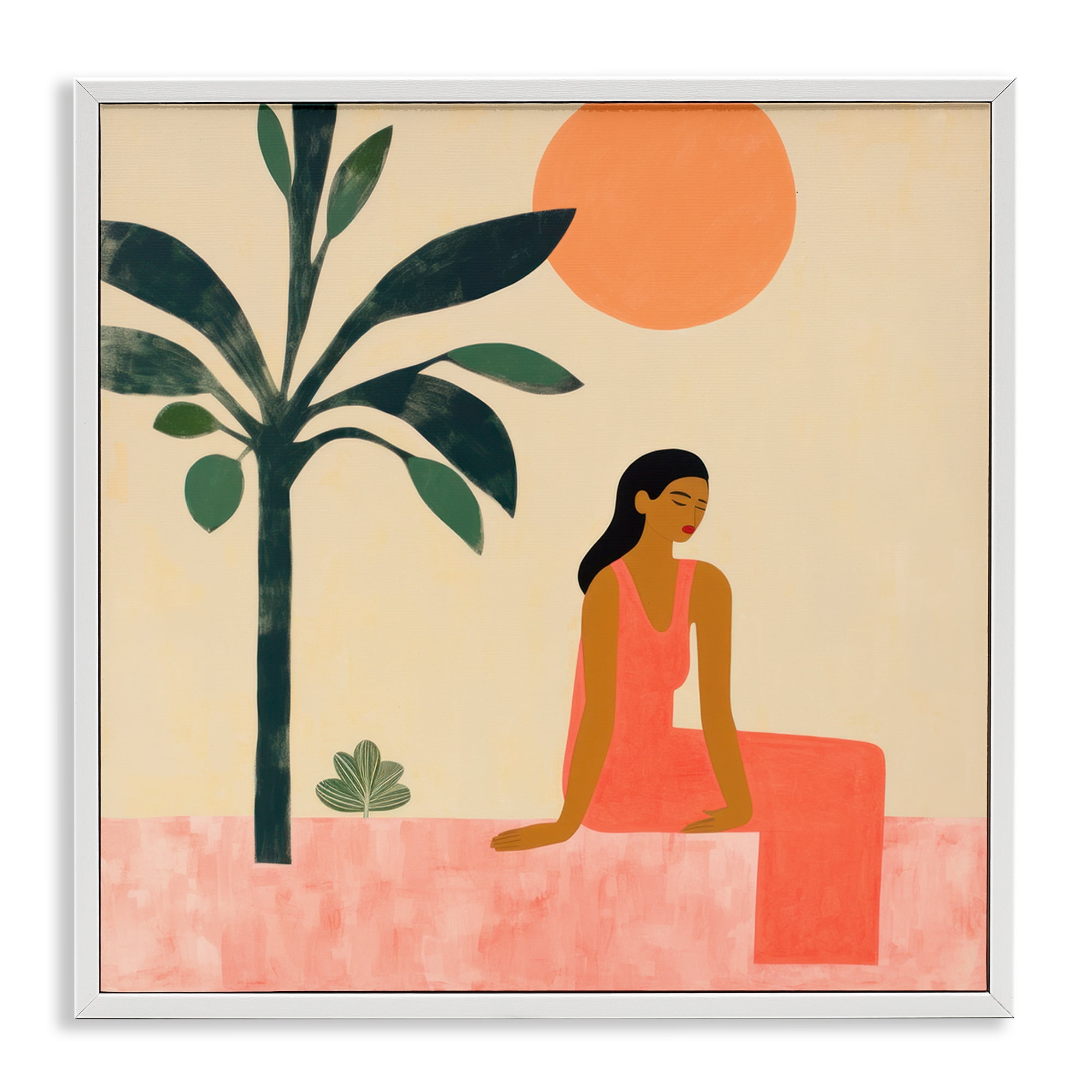 Stupell Industries Tropical Scene & Woman People Painting White Framed Art Print Wall Art, 12 x 12