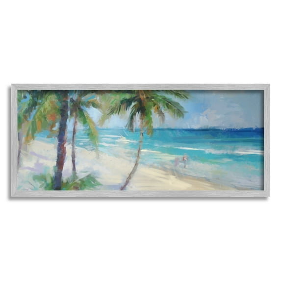 Stupell Industries Tropical Sea Waves Scene Landscape Painting Gray Framed Art Print Wall Art, 30 x 13