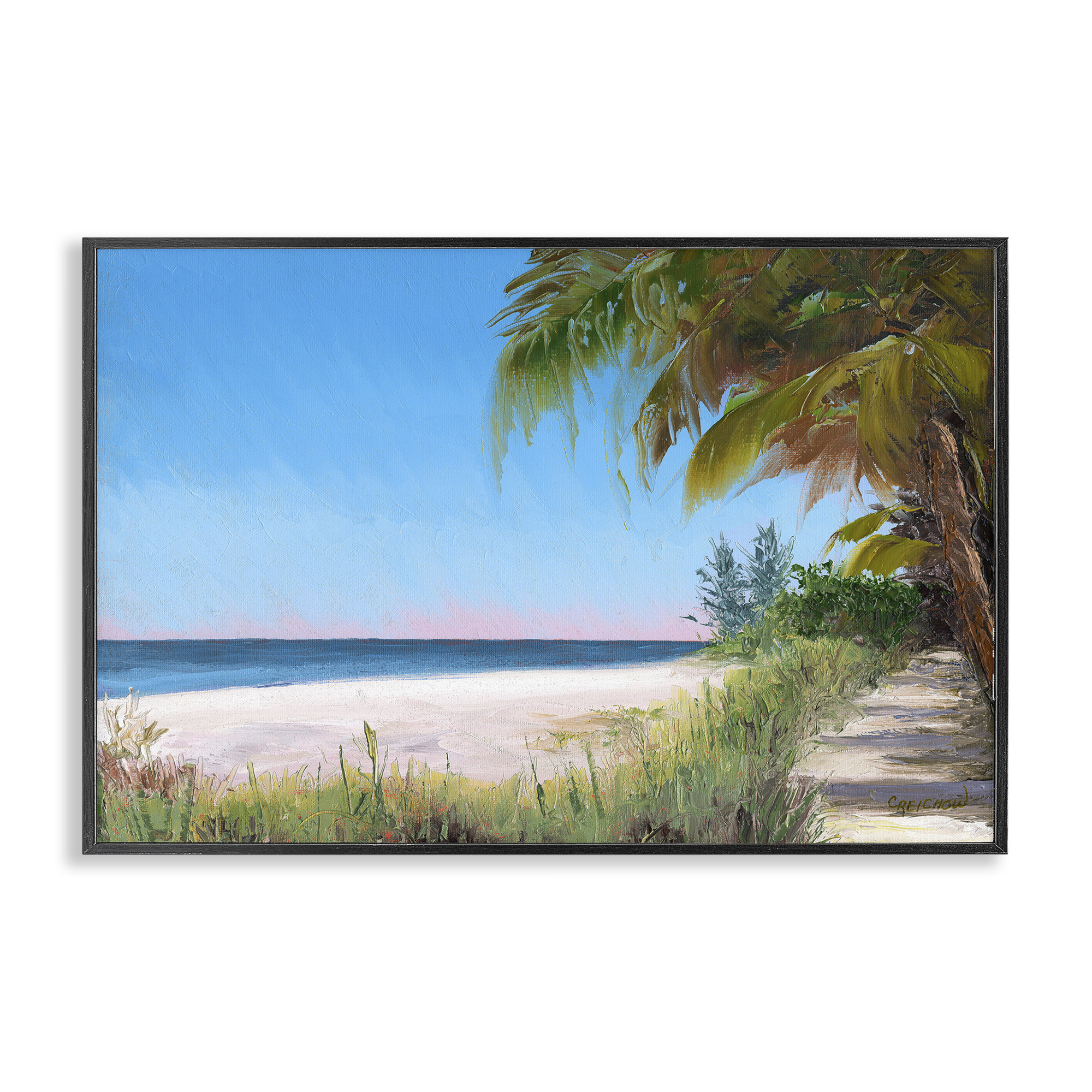 Stupell Industries Tropical Shady Path Landscape & Nature Painting Black Framed Art Print Wall Art, 18 x 12
