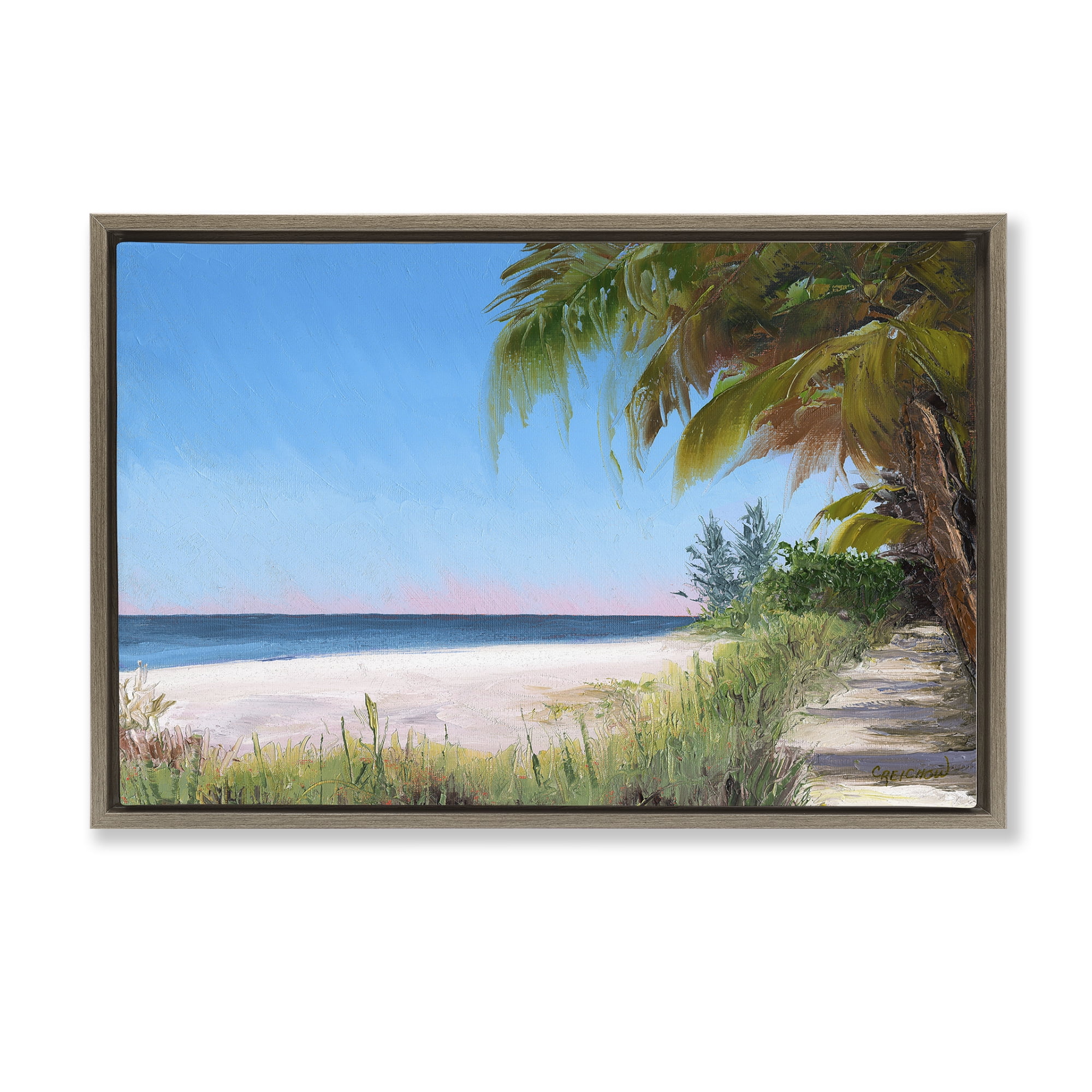 Stupell Industries Tropical Shady Path Landscape & Nature Painting Brown Floater Framed Canvas Art Print Wall Art, 25 x 17