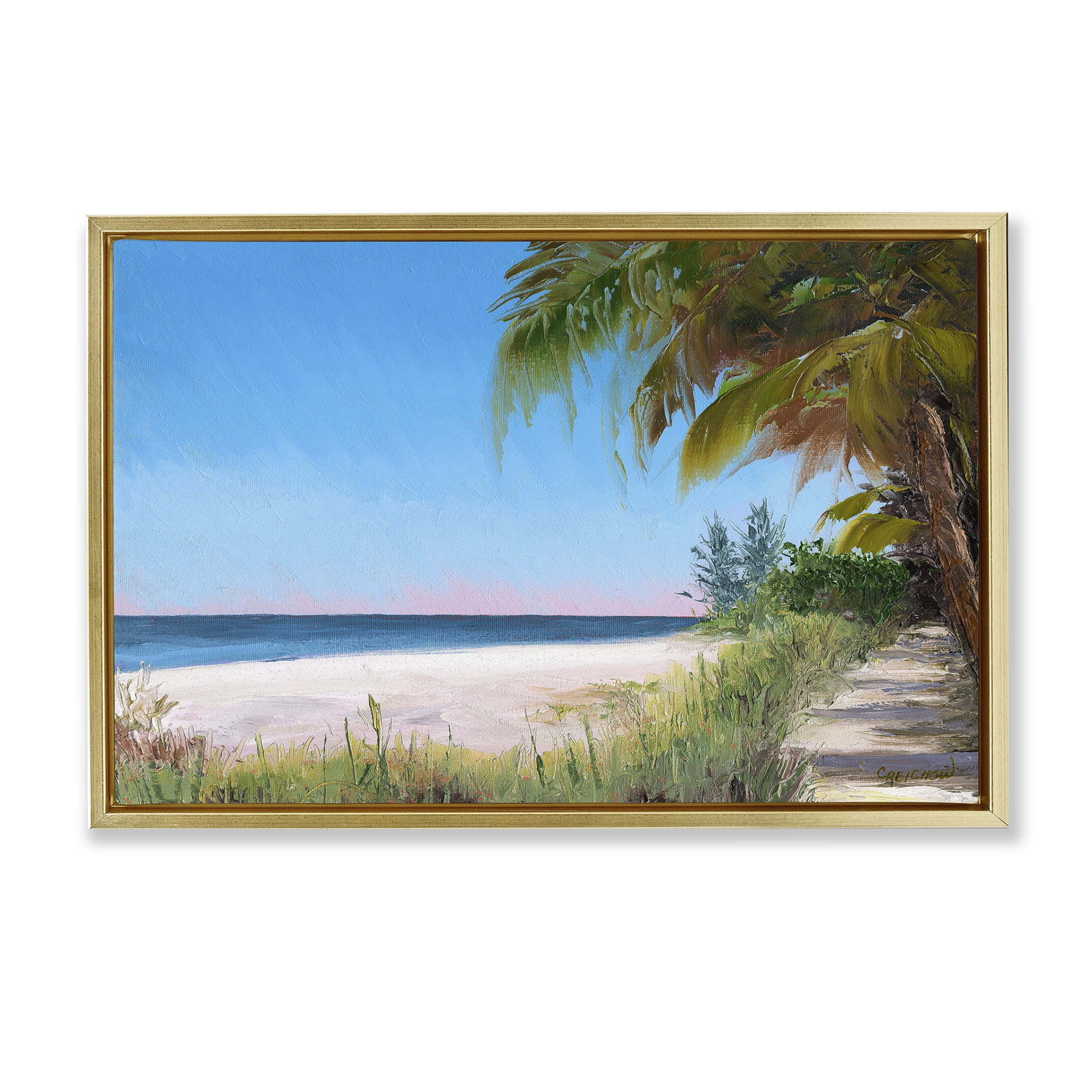 Stupell Industries Tropical Shady Path Landscape & Nature Painting Gold Floater Framed Canvas Art Print Wall Art, 31 x 21