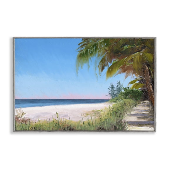 Stupell Industries Tropical Shady Path Landscape & Nature Painting Gray Framed Art Print Wall Art, 18 x 12
