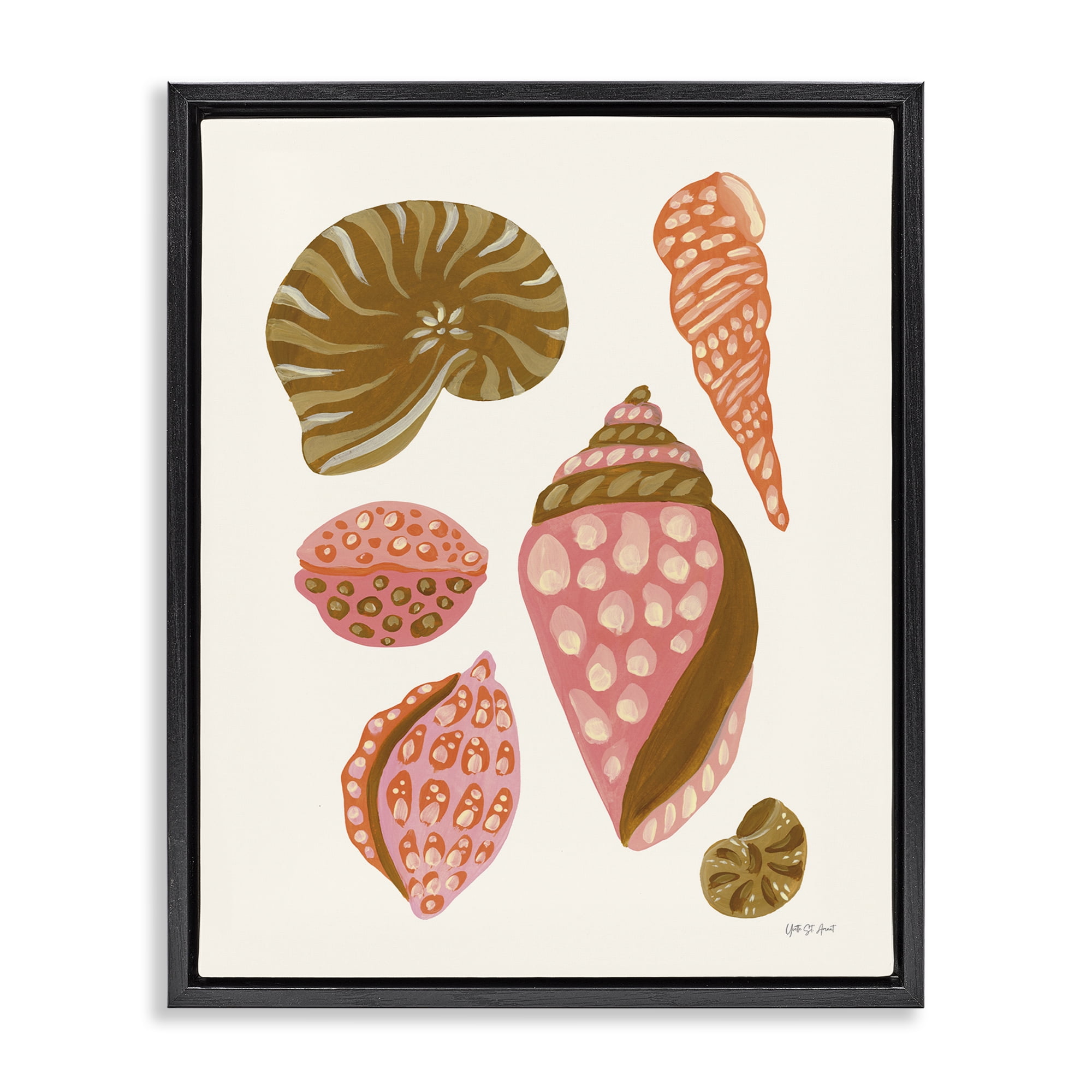 Stupell Industries Tropical Shell Collection Nautical & Beach Painting Black Floater Framed Canvas Art Print Wall Art, 17 x 21