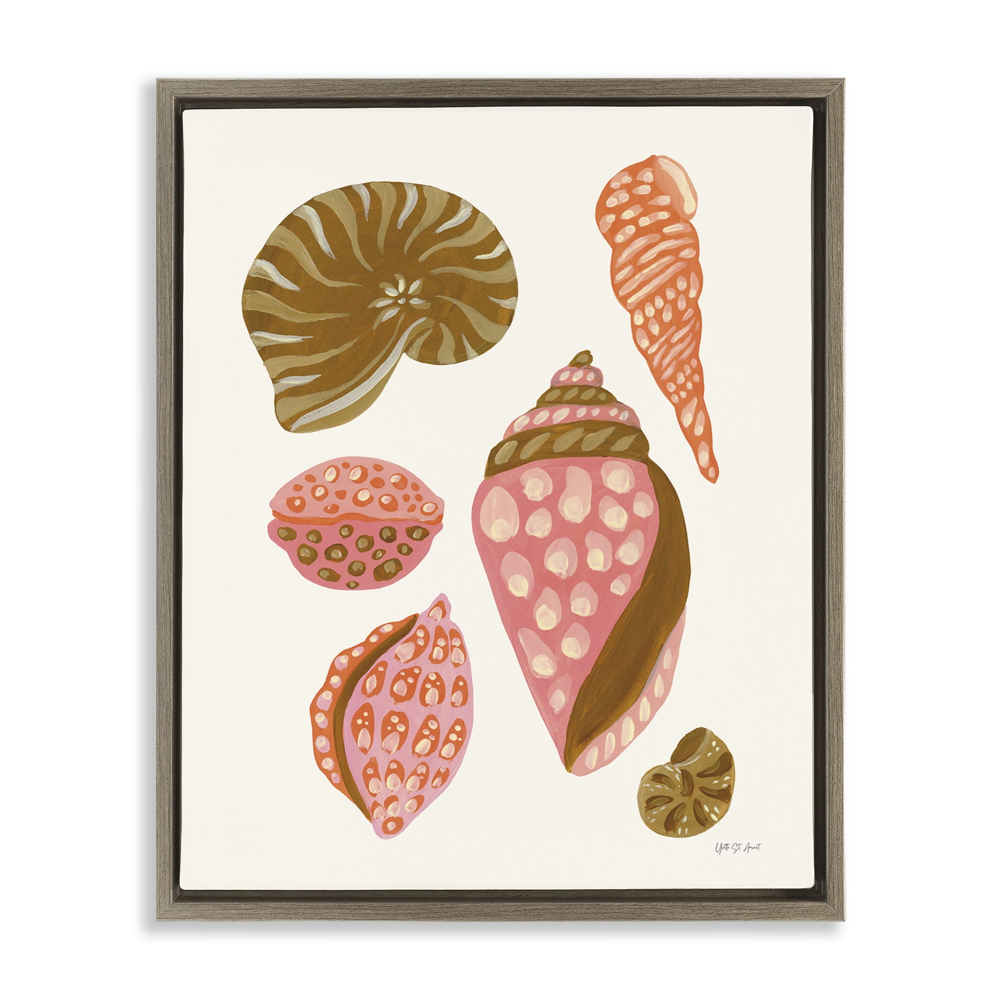 Stupell Industries Tropical Shell Collection Nautical & Beach Painting Brown Floater Framed Canvas Art Print Wall Art, 25 x 31