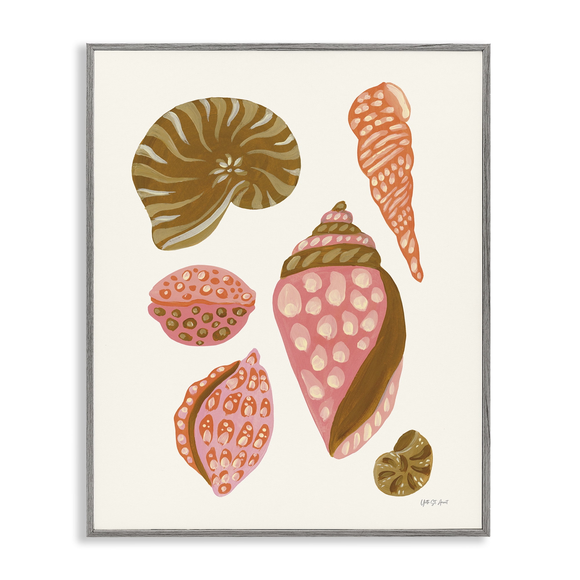 Stupell Industries Tropical Shell Collection Nautical & Beach Painting Gray Framed Art Print Wall Art, 16 x 20