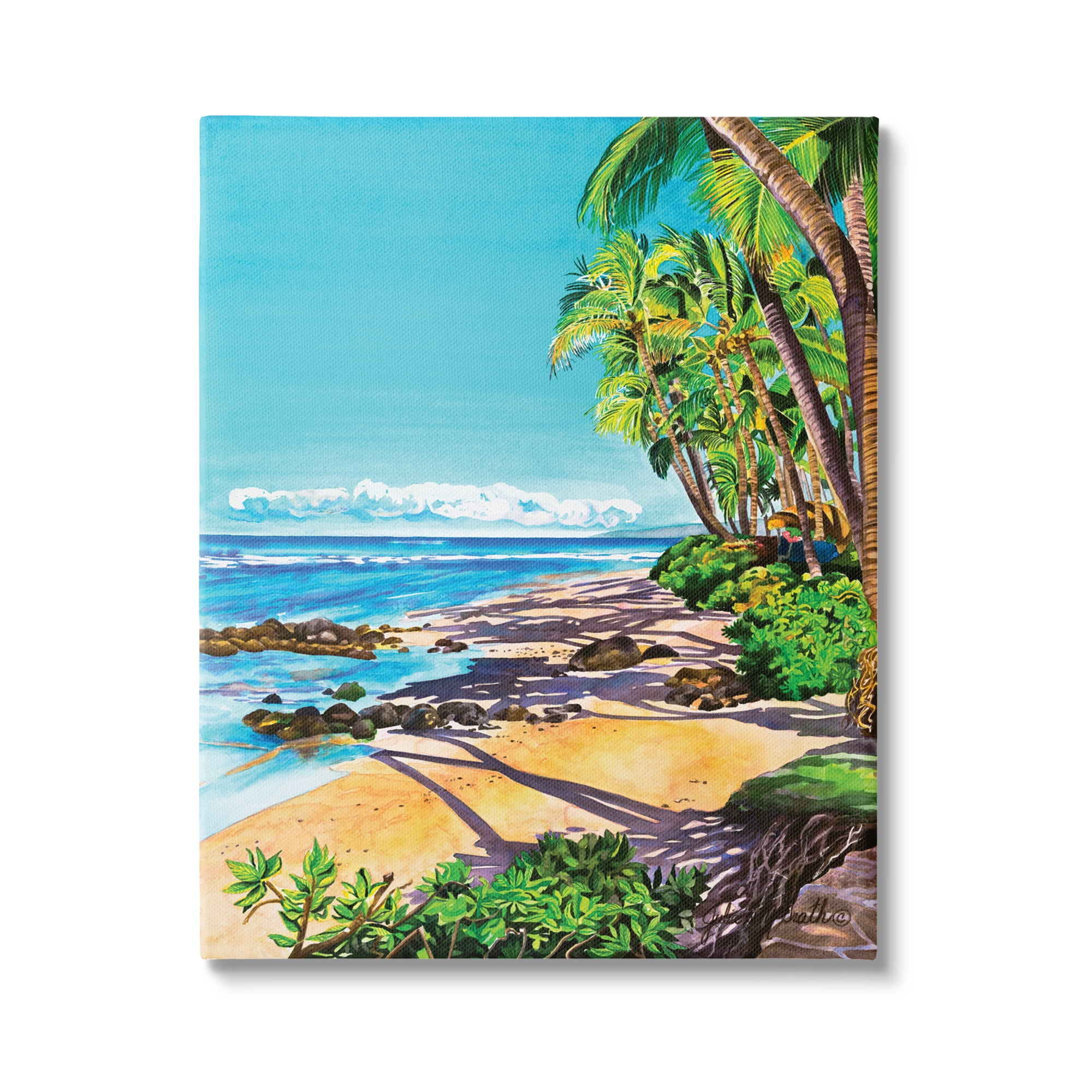 Stupell Industries Tropical Shore Landscape Nature Painting Gallery Wrapped Canvas Print Wall Art, 36 x 48