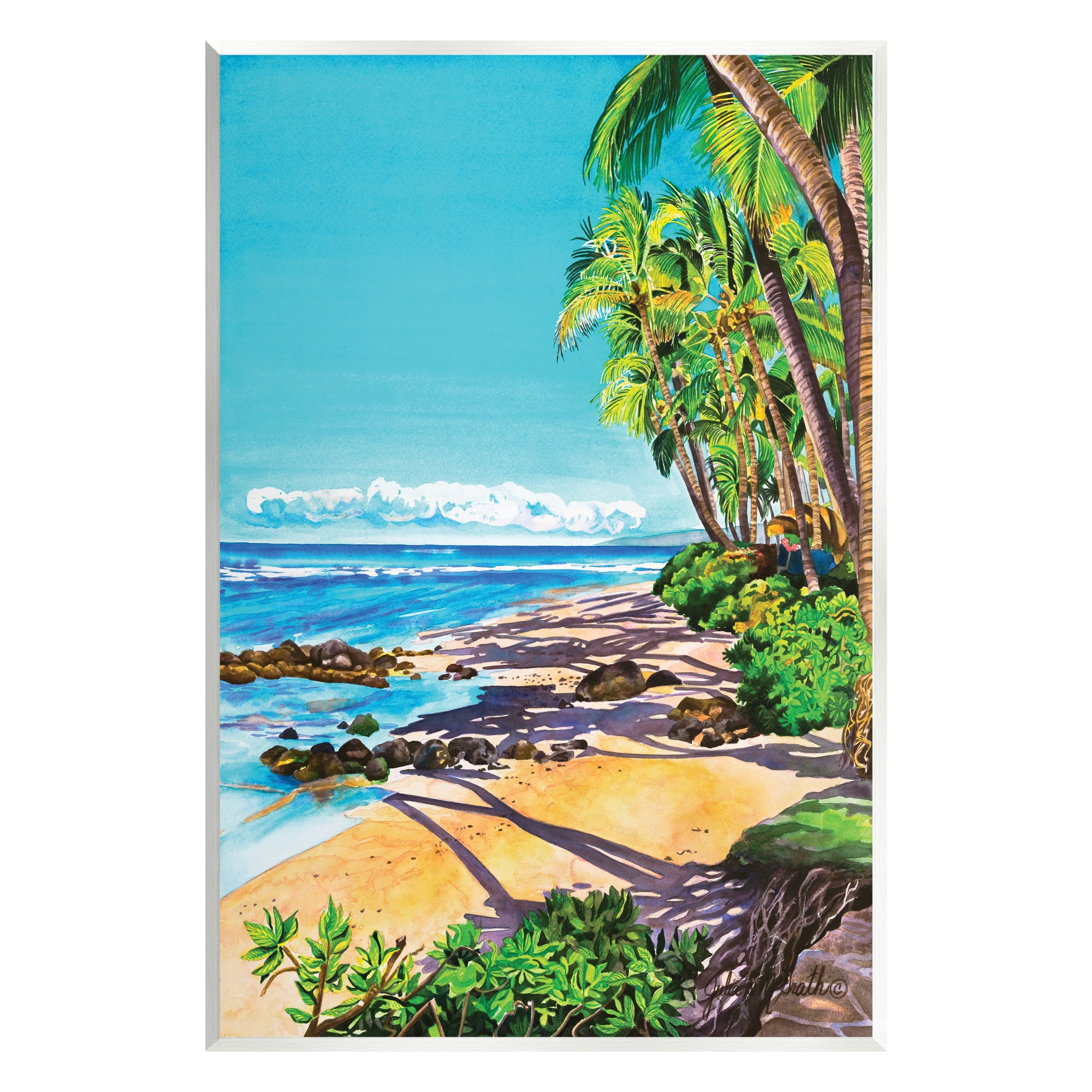 Stupell Industries Tropical Shore Landscape Nature Painting Unframed Art Print Wall Art, 10 x 15