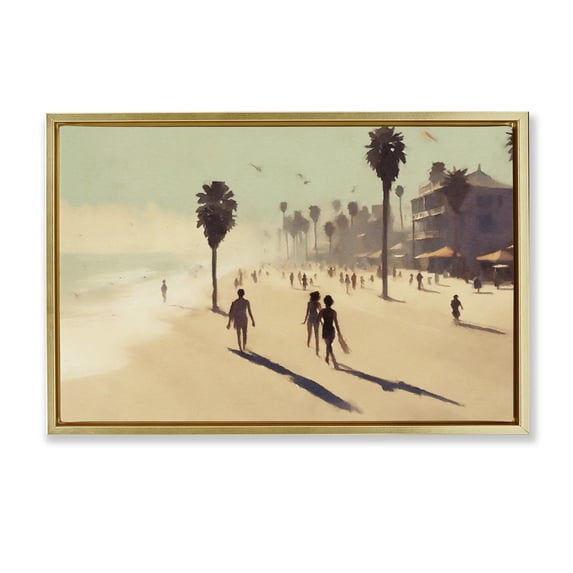 Stupell Industries Bohemian Tropical Shore Walk Gold Floating Frame Canvas Art, 31 x 21, by Noah Bay